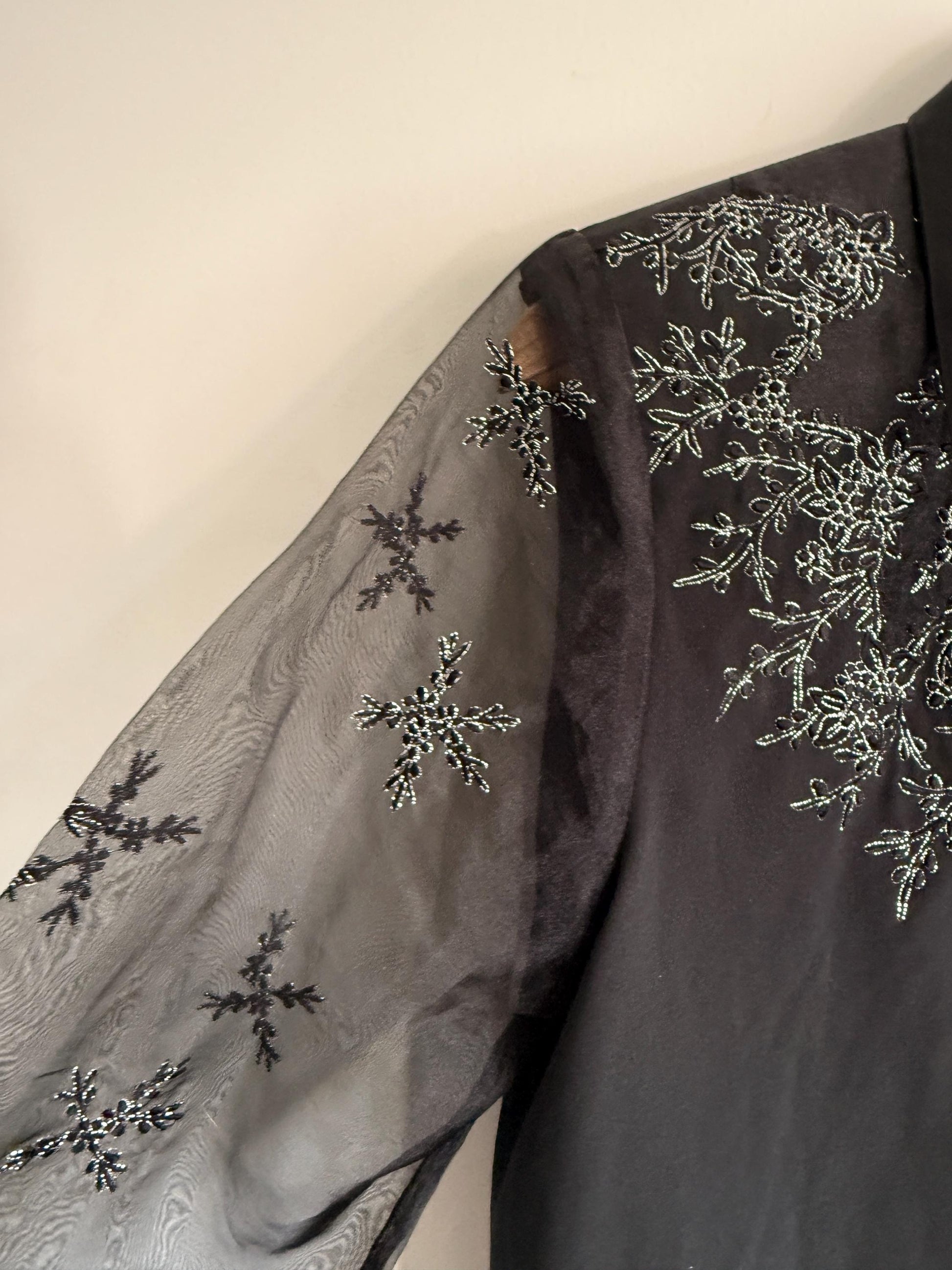 Vintage Black Beaded Blouse | Sheer Embroidered Sleeve Top | Evening Blouse | 90s Party Shirt | Elegant Vintage Occasion Top