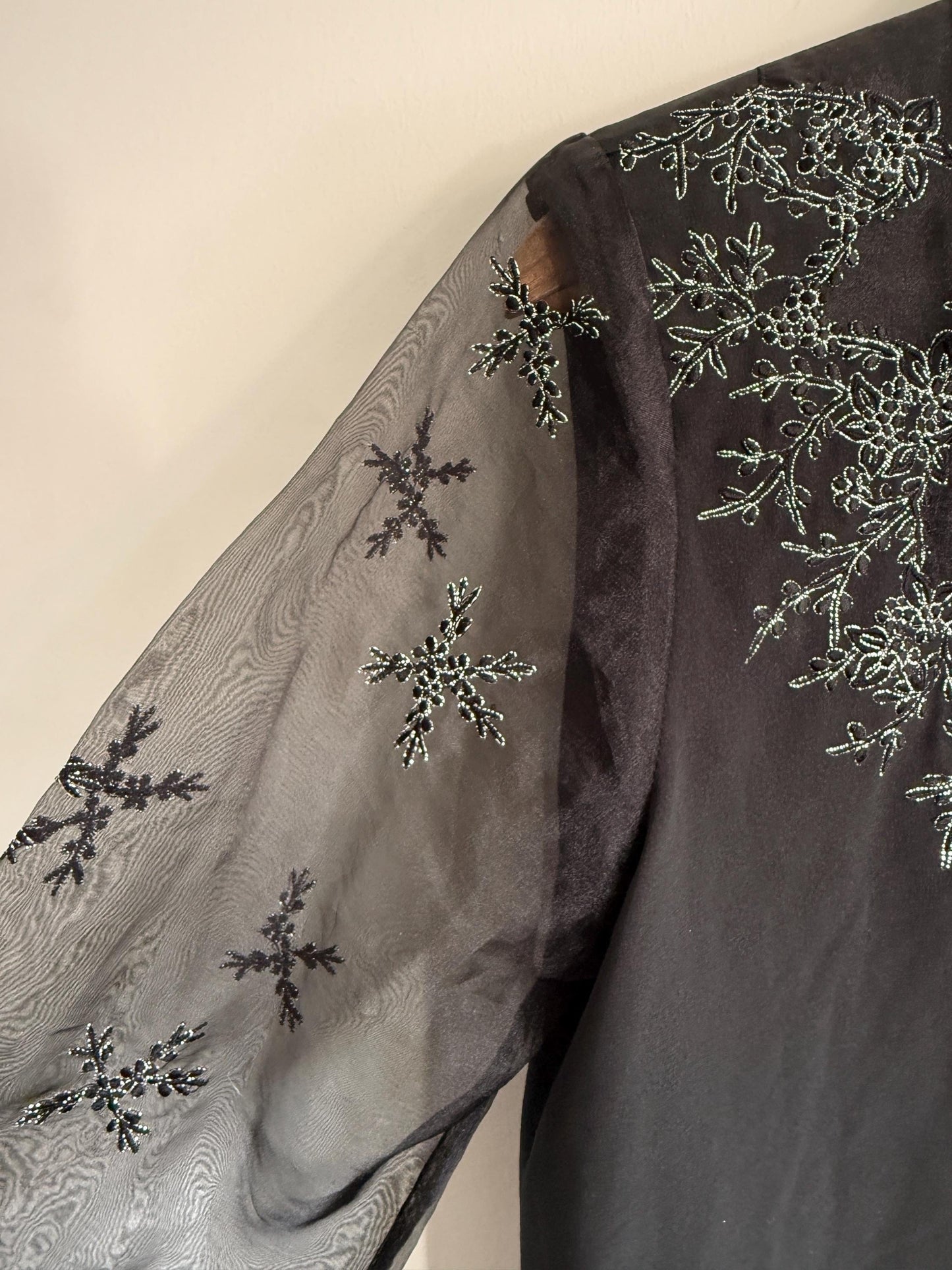 Vintage Black Beaded Blouse | Sheer Embroidered Sleeve Top | Evening Blouse | 90s Party Shirt | Elegant Vintage Occasion Top