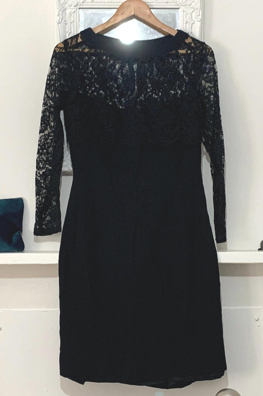 Black Vintage Mini Dress - 80s Lace Overlay Black strapless Shift Dress