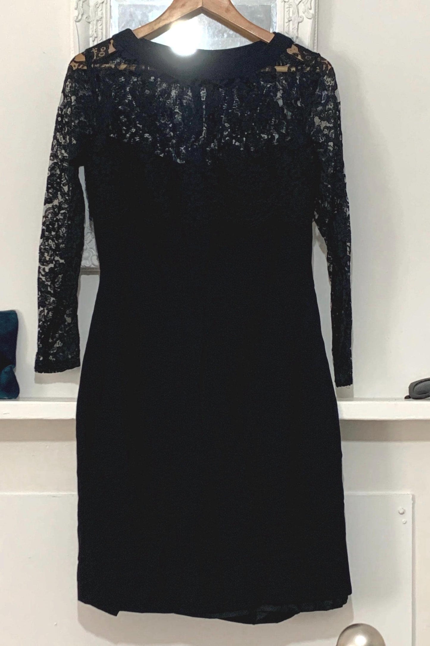 Black Vintage Mini Dress - 80s Lace Overlay Black strapless Shift Dress