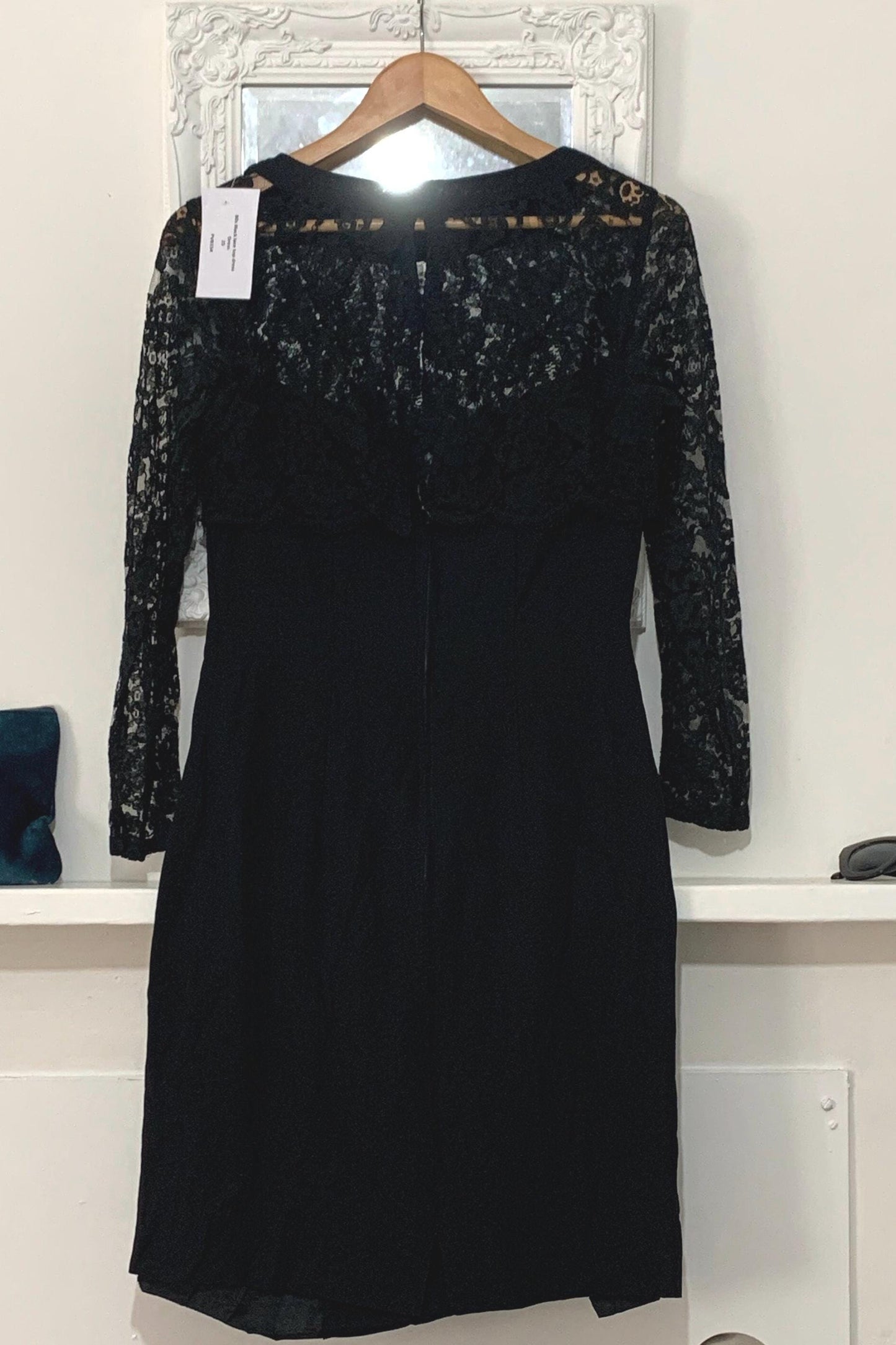 Black Vintage Mini Dress - 80s Lace Overlay Black strapless Shift Dress