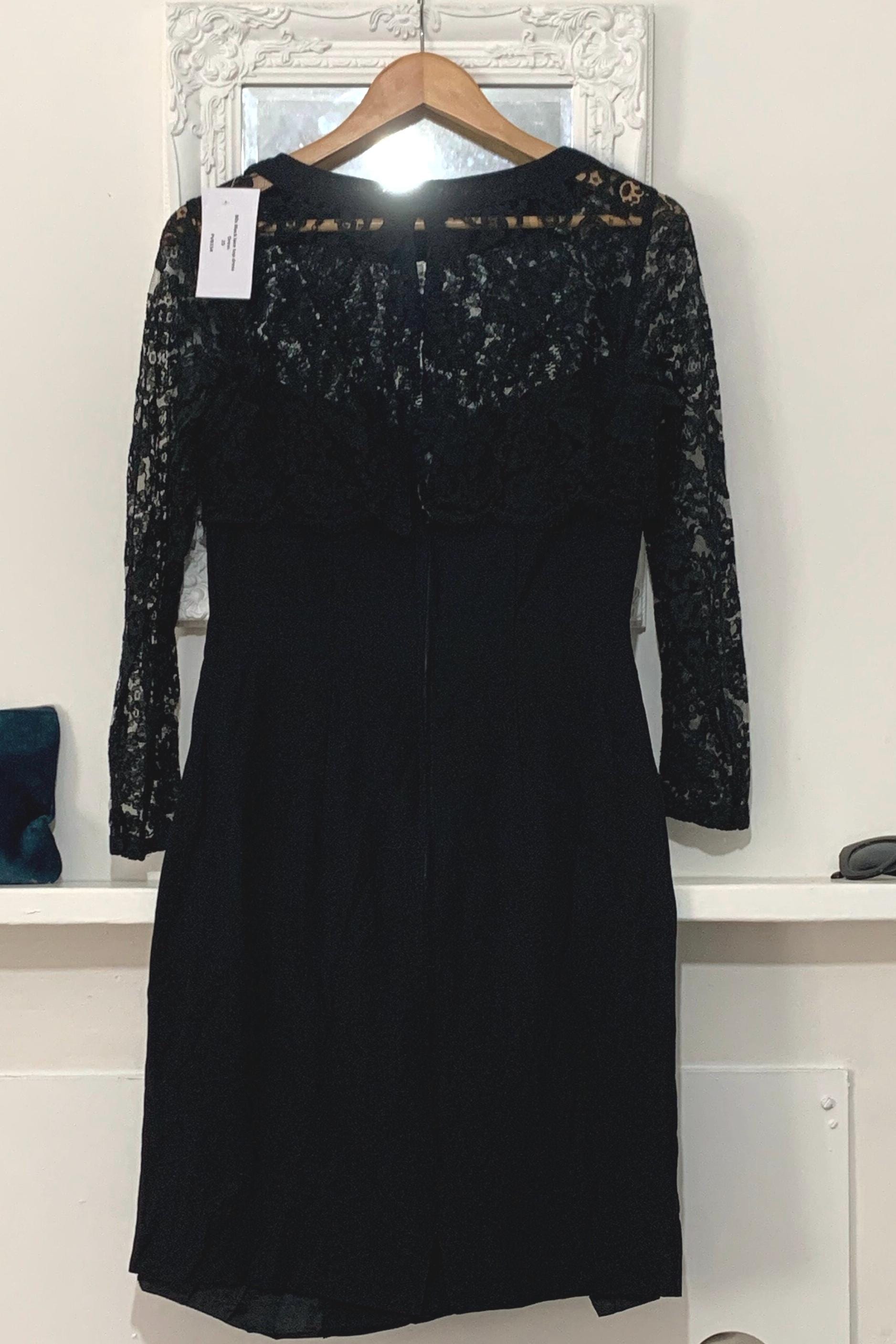 Black Vintage Mini Dress - 80s Lace Overlay Black strapless Shift Dress