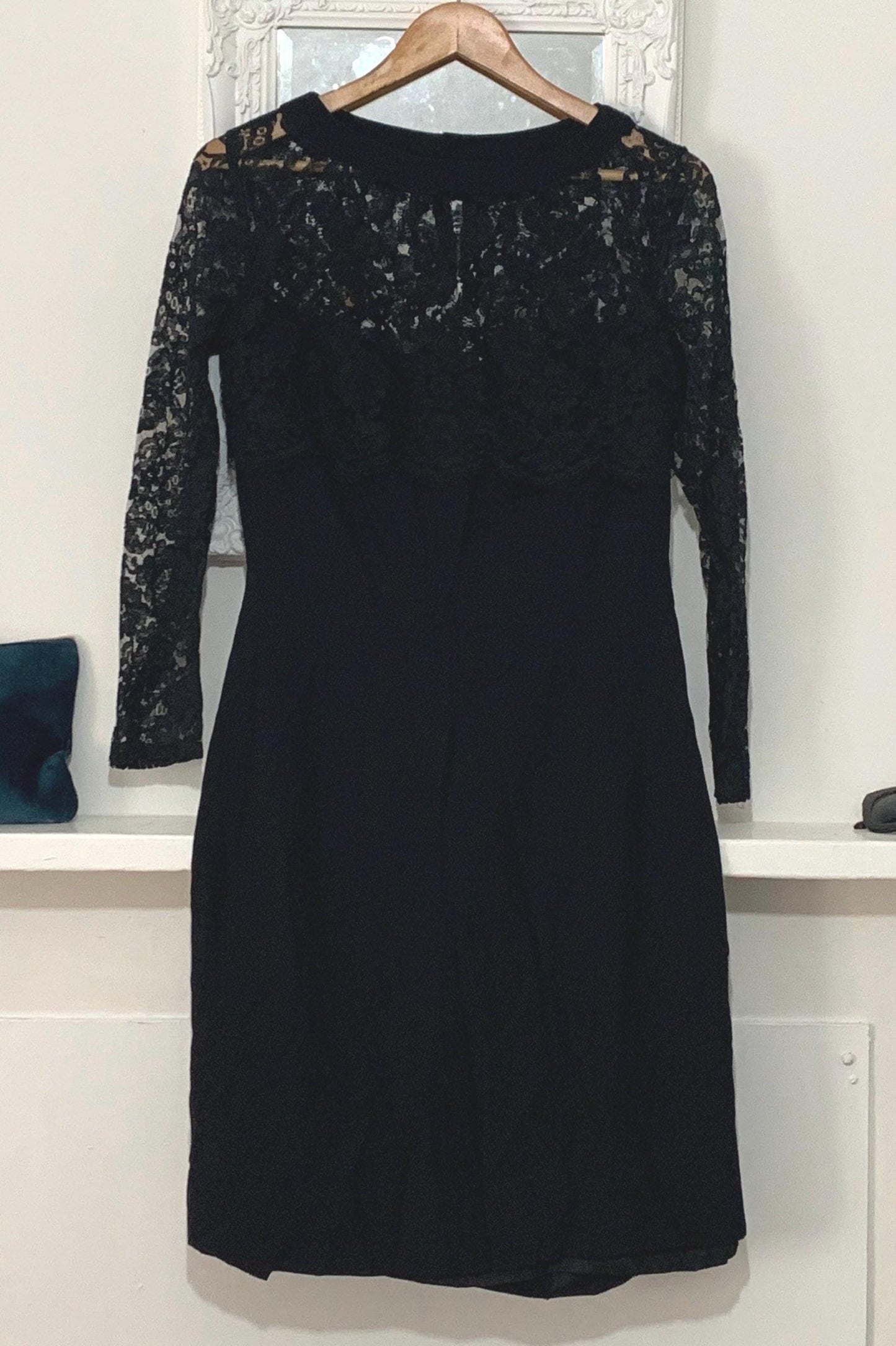 Black Vintage Mini Dress - 80s Lace Overlay Black strapless Shift Dress
