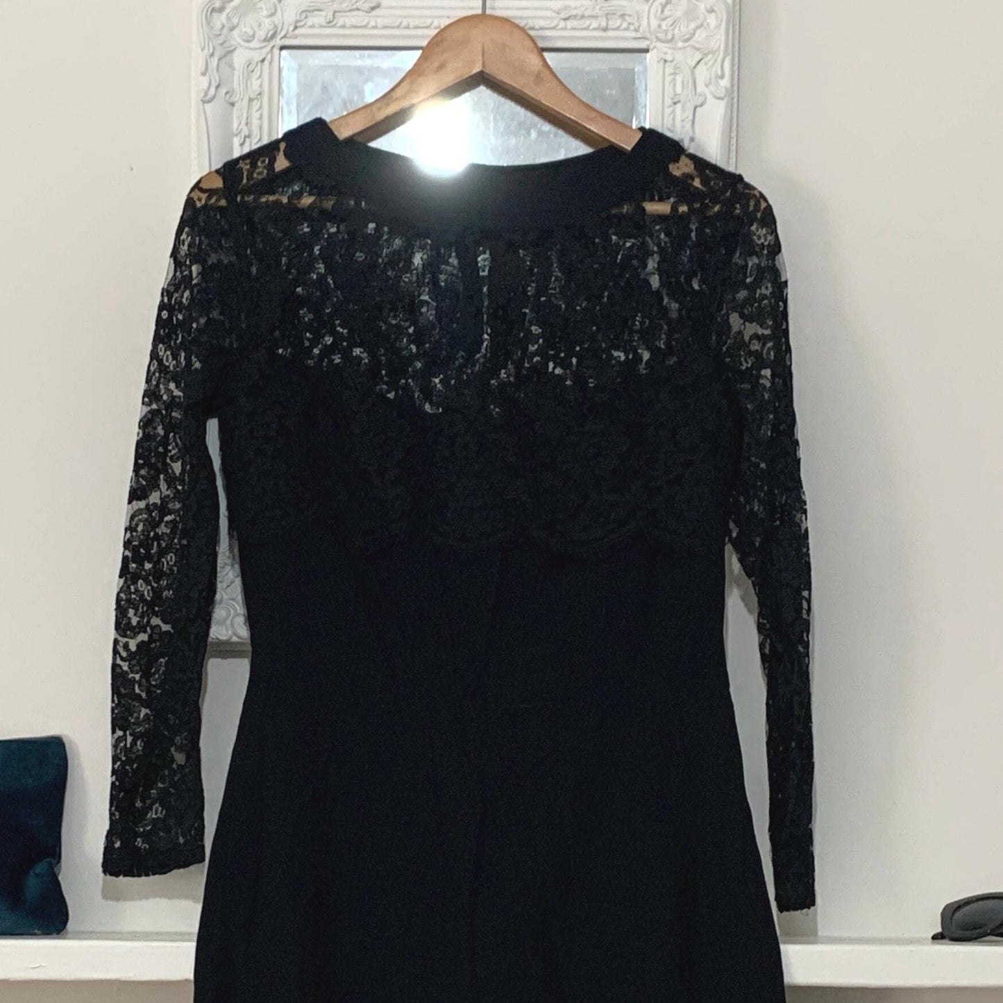 Black Vintage Mini Dress - 80s Lace Overlay Black strapless Shift Dress