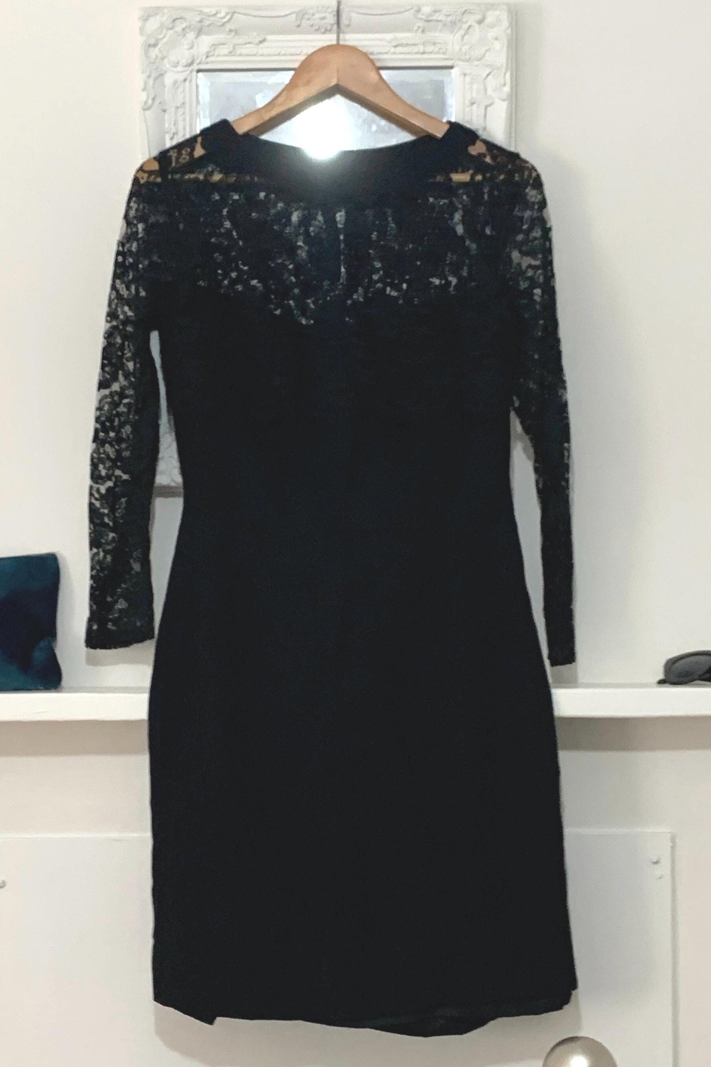 Black Vintage Mini Dress - 80s Lace Overlay Black strapless Shift Dress