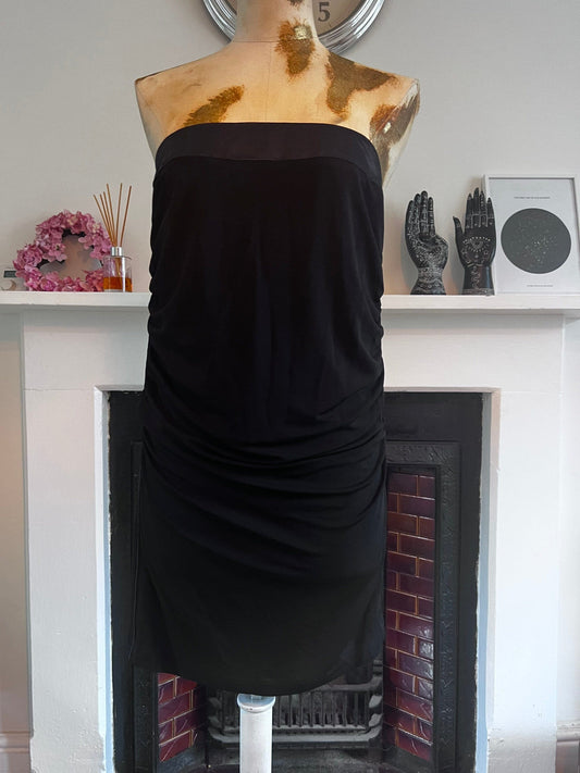 Vintage Black Stretch Minidress with Gathered Sides - Satin top band and zip detail to back Jean Paul - Berlin UK12