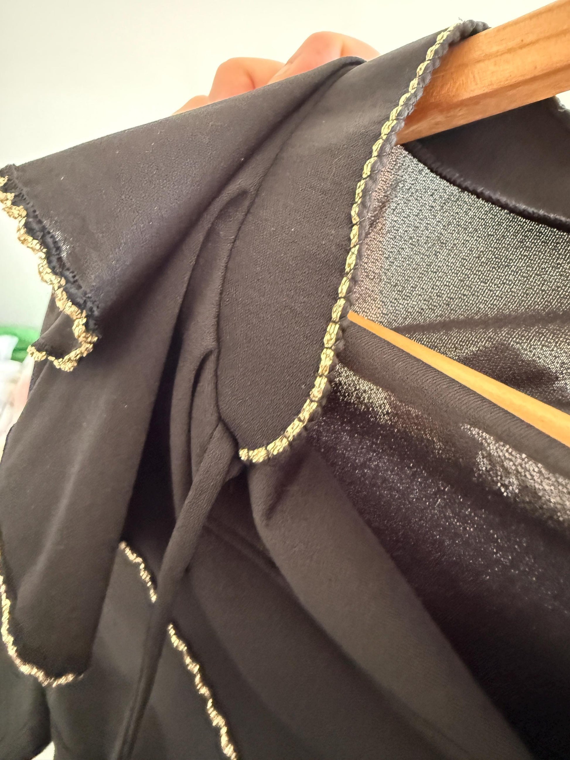 Vintage Black Ruffle Blouse | Gold Trim Pussy Bow Top | 70s Secretary Blouse | Long Sleeve Chiffon Blouse | Romantic Vintage Shirt