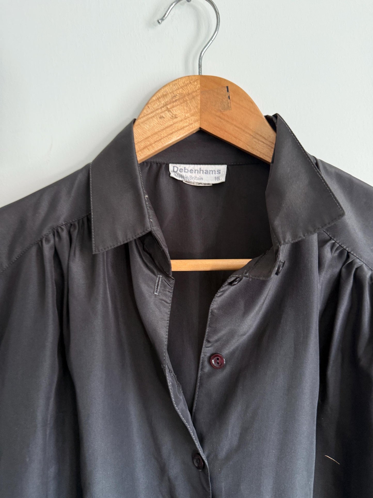 Vintage Black Satin Blouse | Debenhams Collection Shirt | 90s Smart Blouse | Minimalist Evening Shirt | UK 16