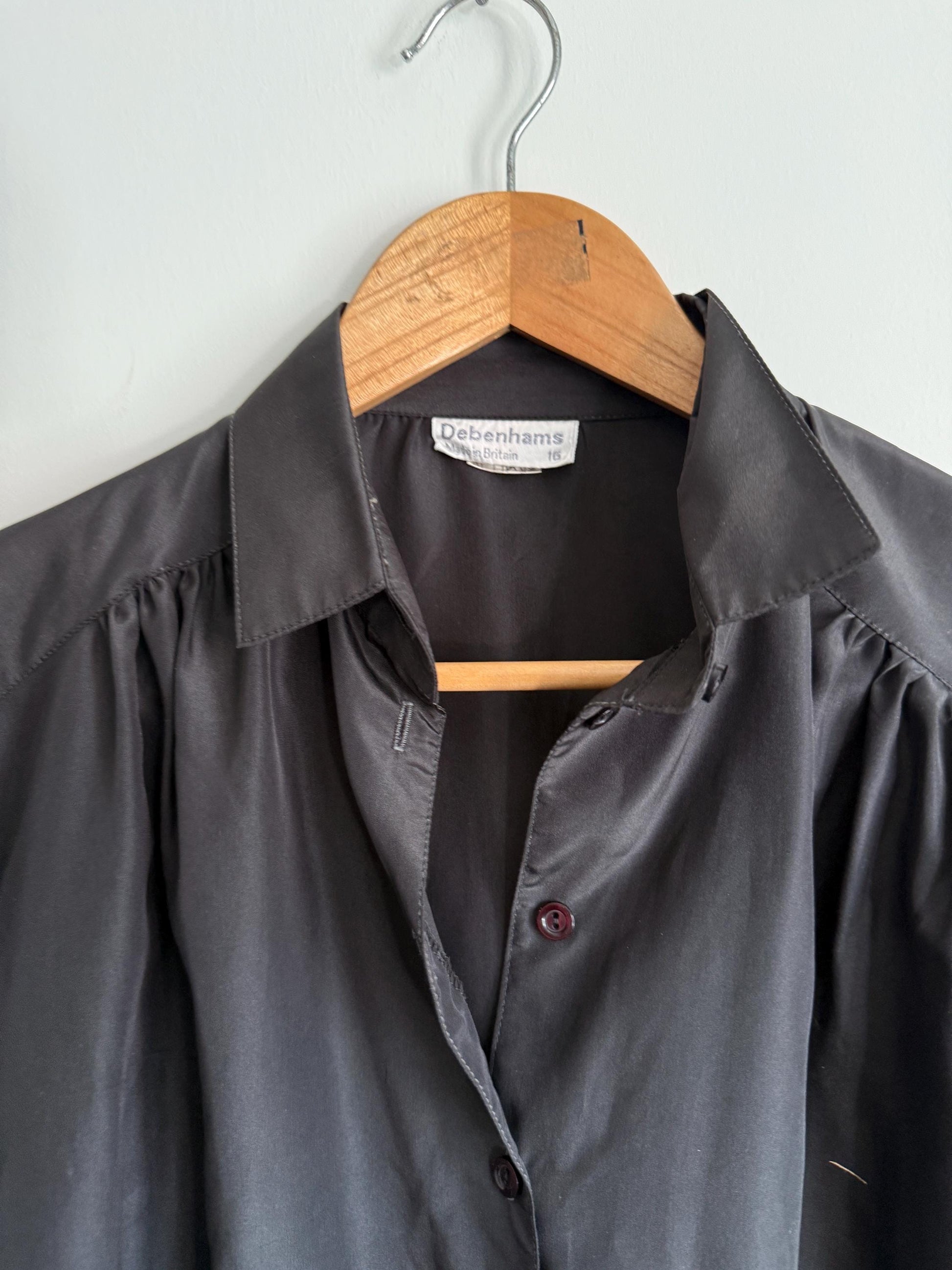 Vintage Black Satin Blouse | Debenhams Collection Shirt | 90s Smart Blouse | Minimalist Evening Shirt | UK 16
