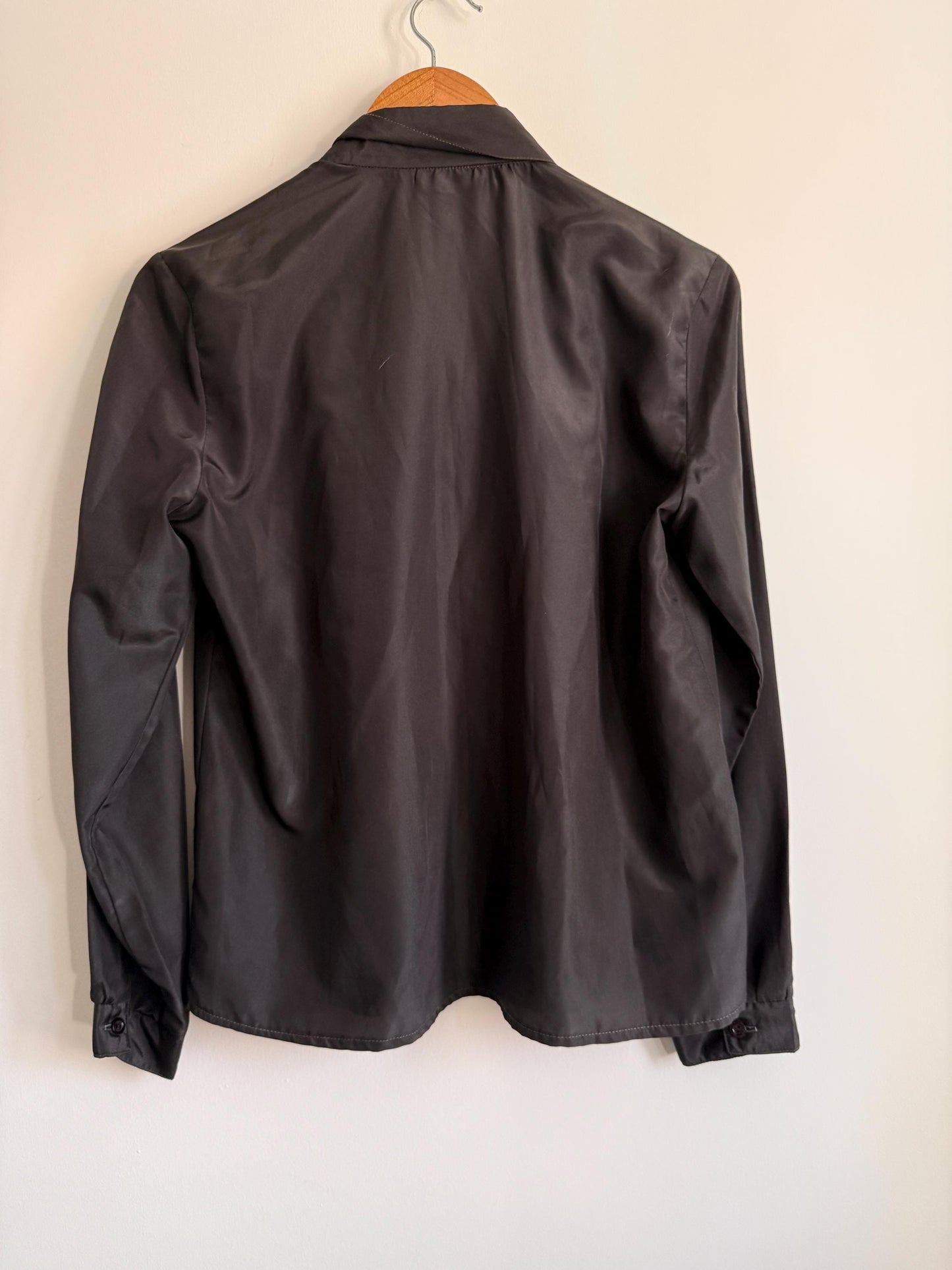 Vintage Black Satin Blouse | Debenhams Collection Shirt | 90s Smart Blouse | Minimalist Evening Shirt | UK 16