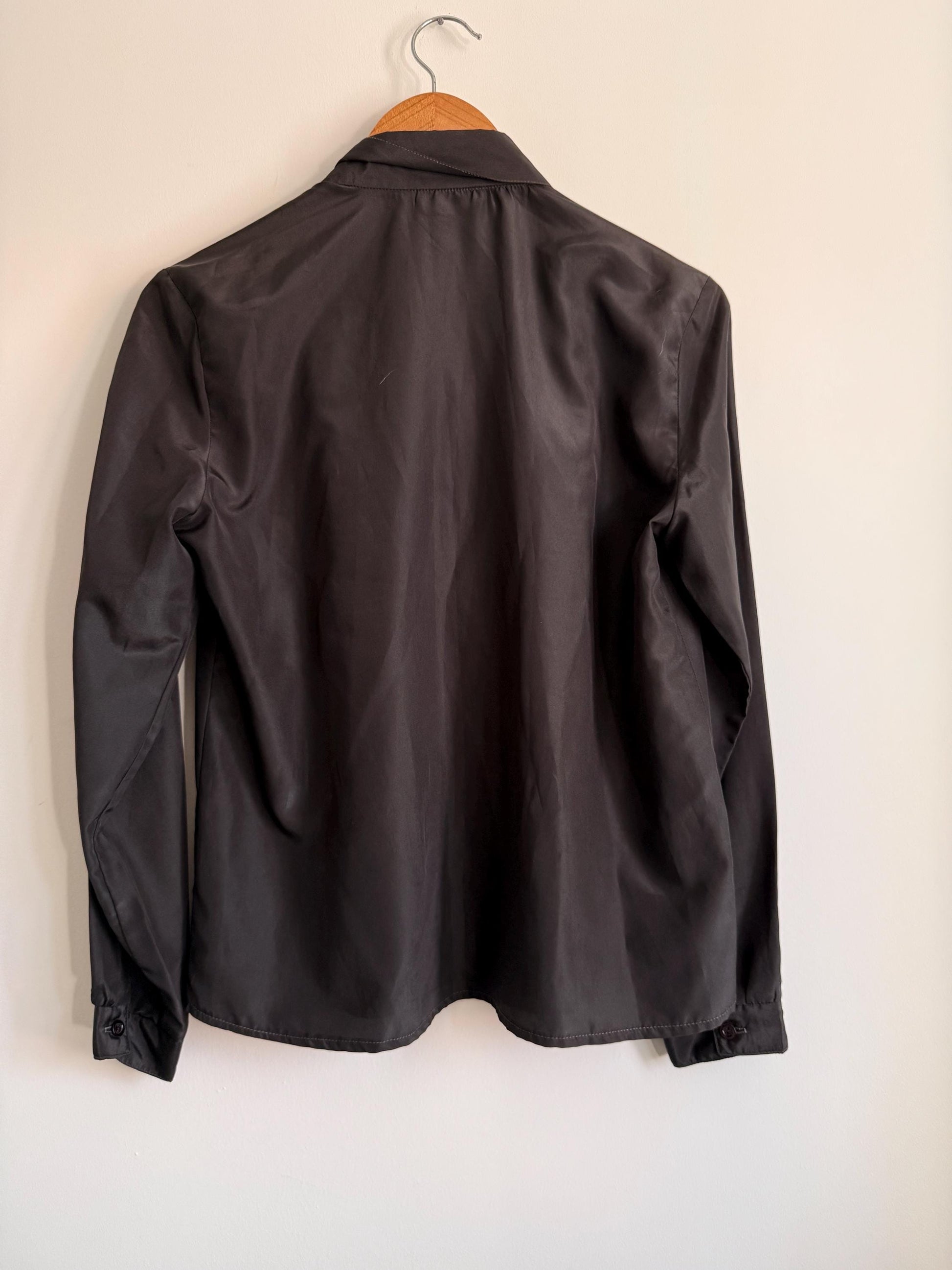 Vintage Black Satin Blouse | Debenhams Collection Shirt | 90s Smart Blouse | Minimalist Evening Shirt | UK 16