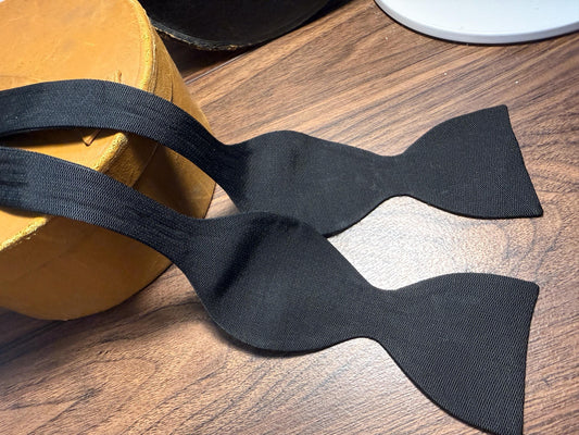Vintage Black Satin Self-Tie Bow Tie | Classic Formal Evening Wear