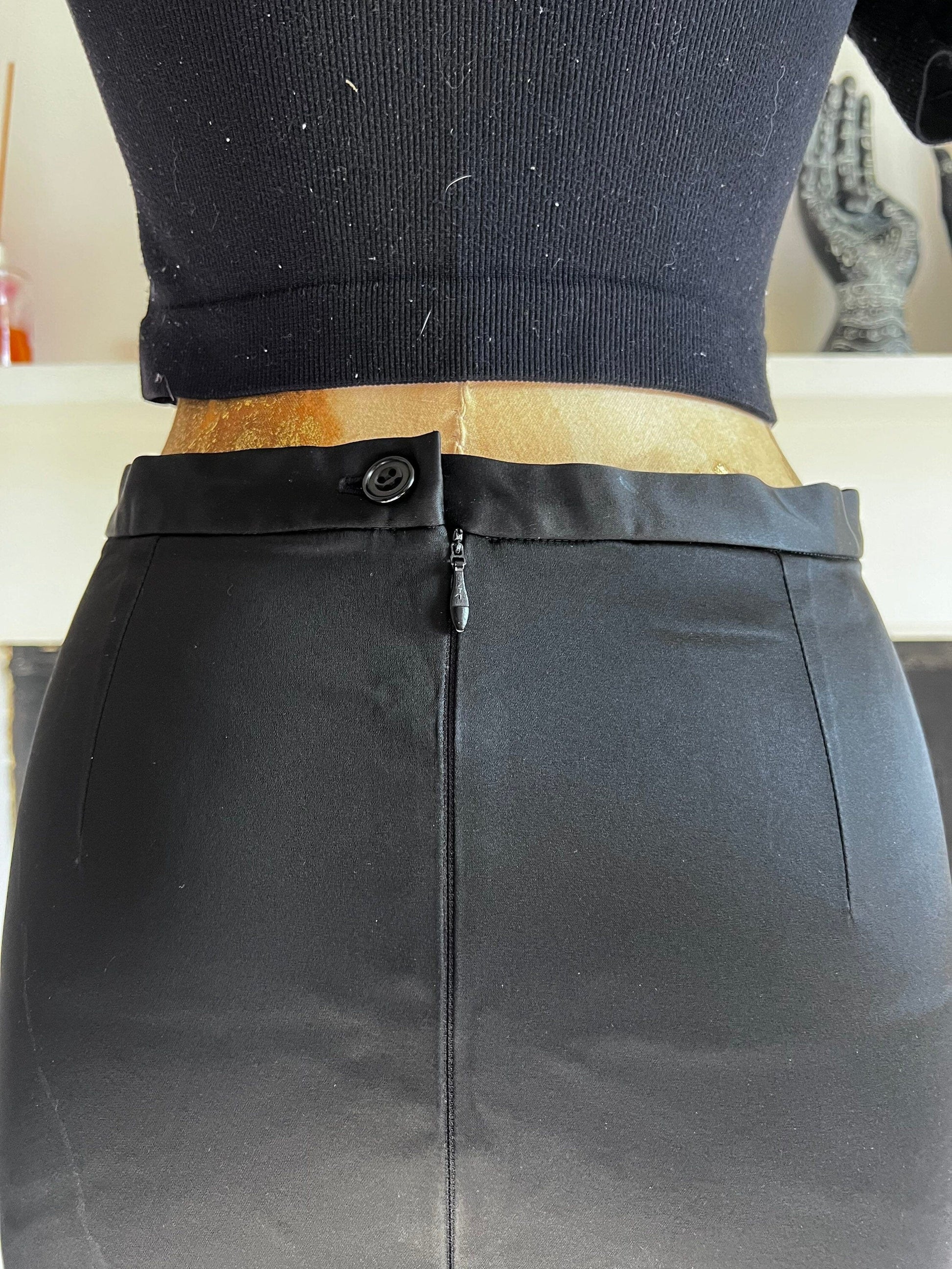 Vintage Black satin Whistles pencil Skirt UK size 12 -  Black Stretch Satin Evening Skirt