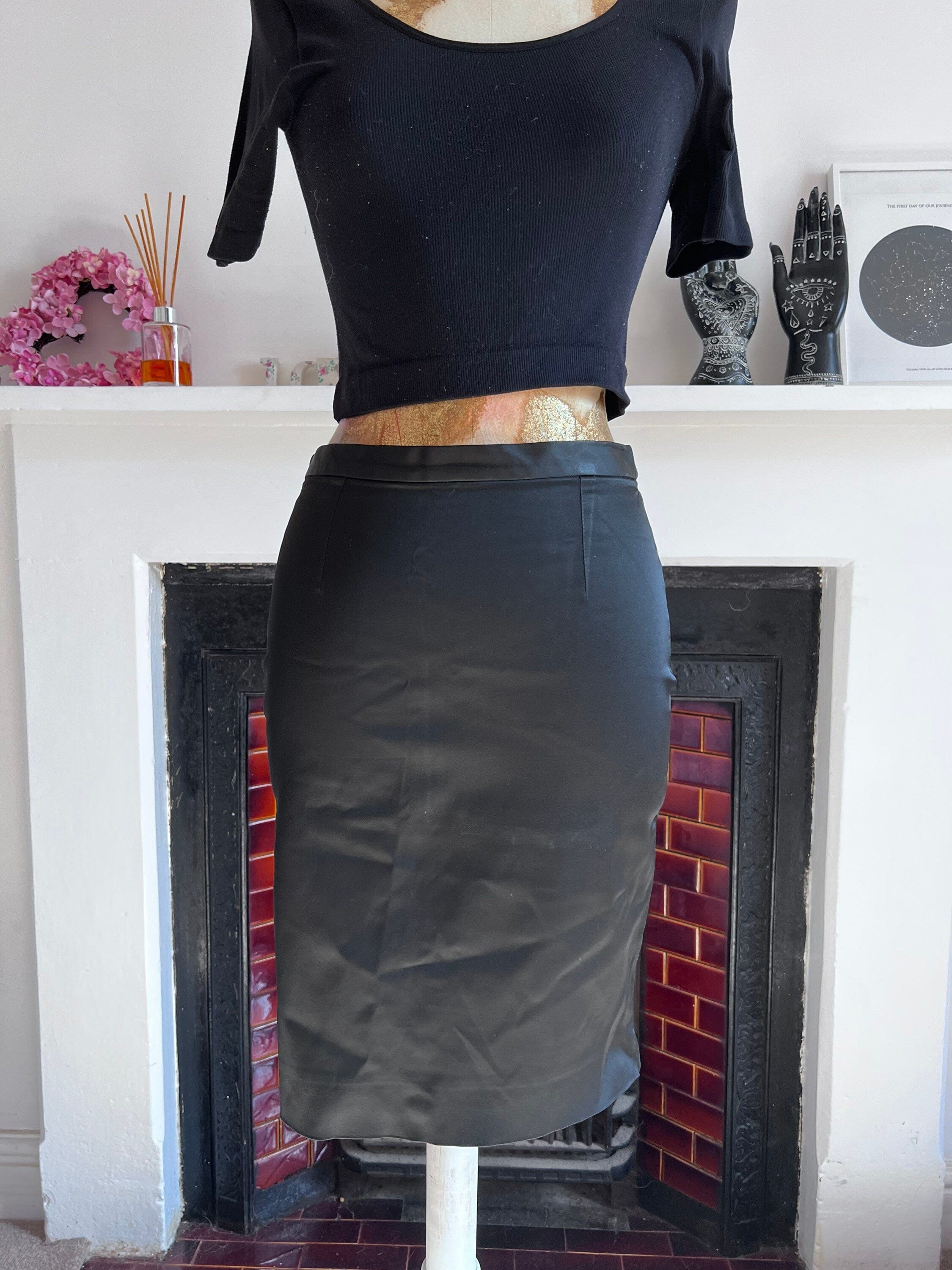 Vintage Black satin Whistles pencil Skirt UK size 12 Black