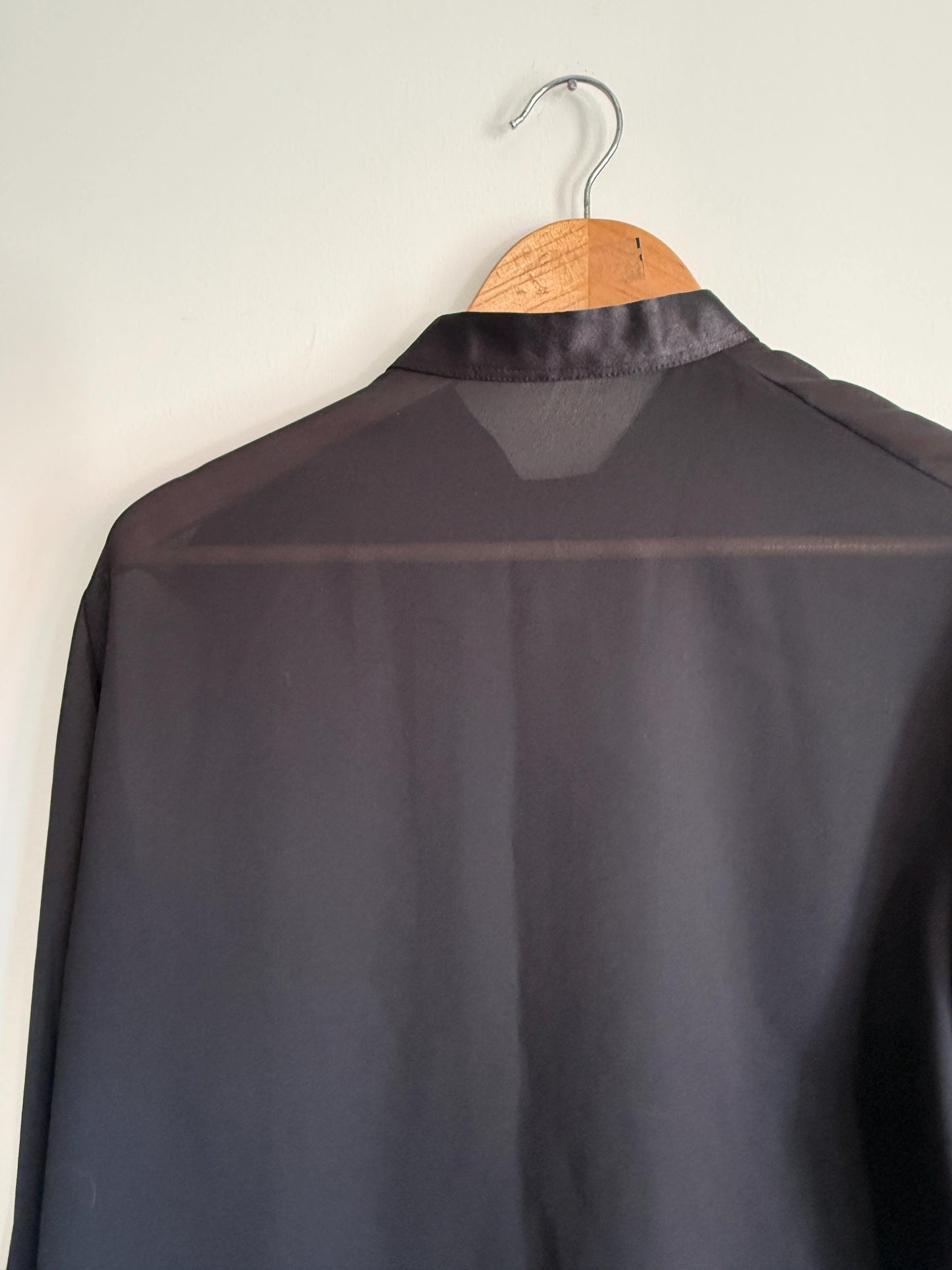 Vintage Black Sheer Chiffon Blouse | Embroidered Floral High Neck Top