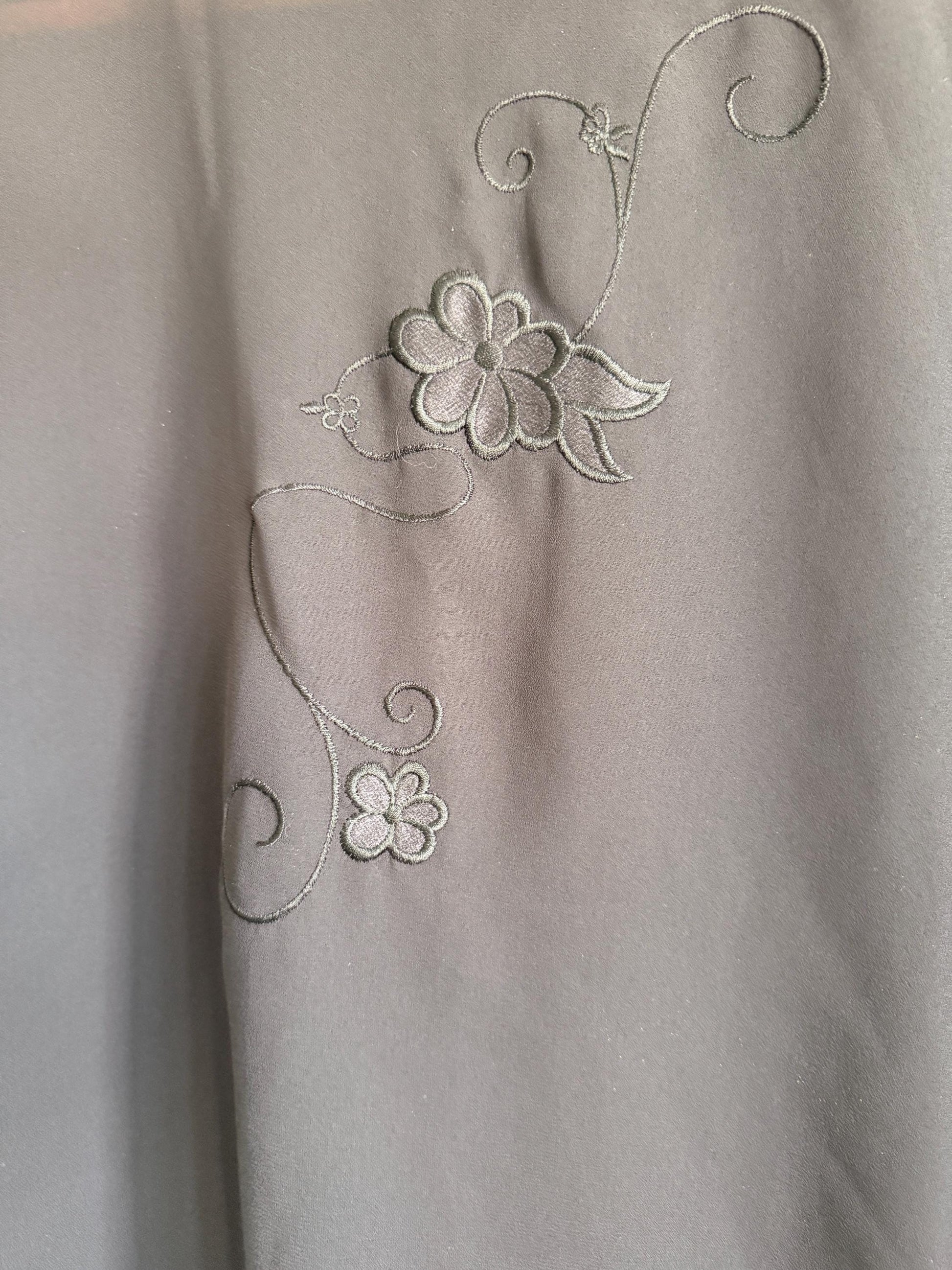 Vintage Black Sheer Chiffon Blouse | Embroidered Floral High Neck Top