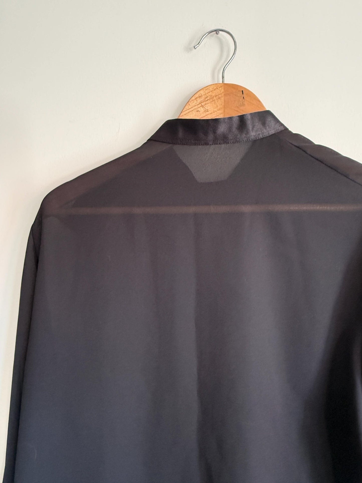 Vintage Black Sheer Chiffon Blouse | Embroidered Floral High Neck Top