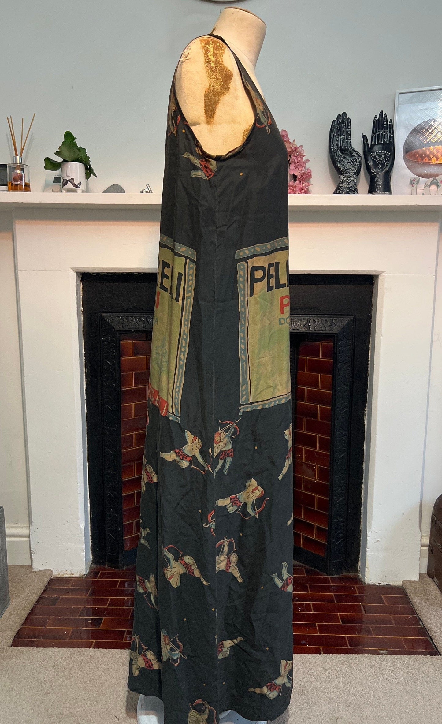 Vintage Black Silk Maxi Dress Advertising Dress Cherubs dress M by Citron 100 Silk