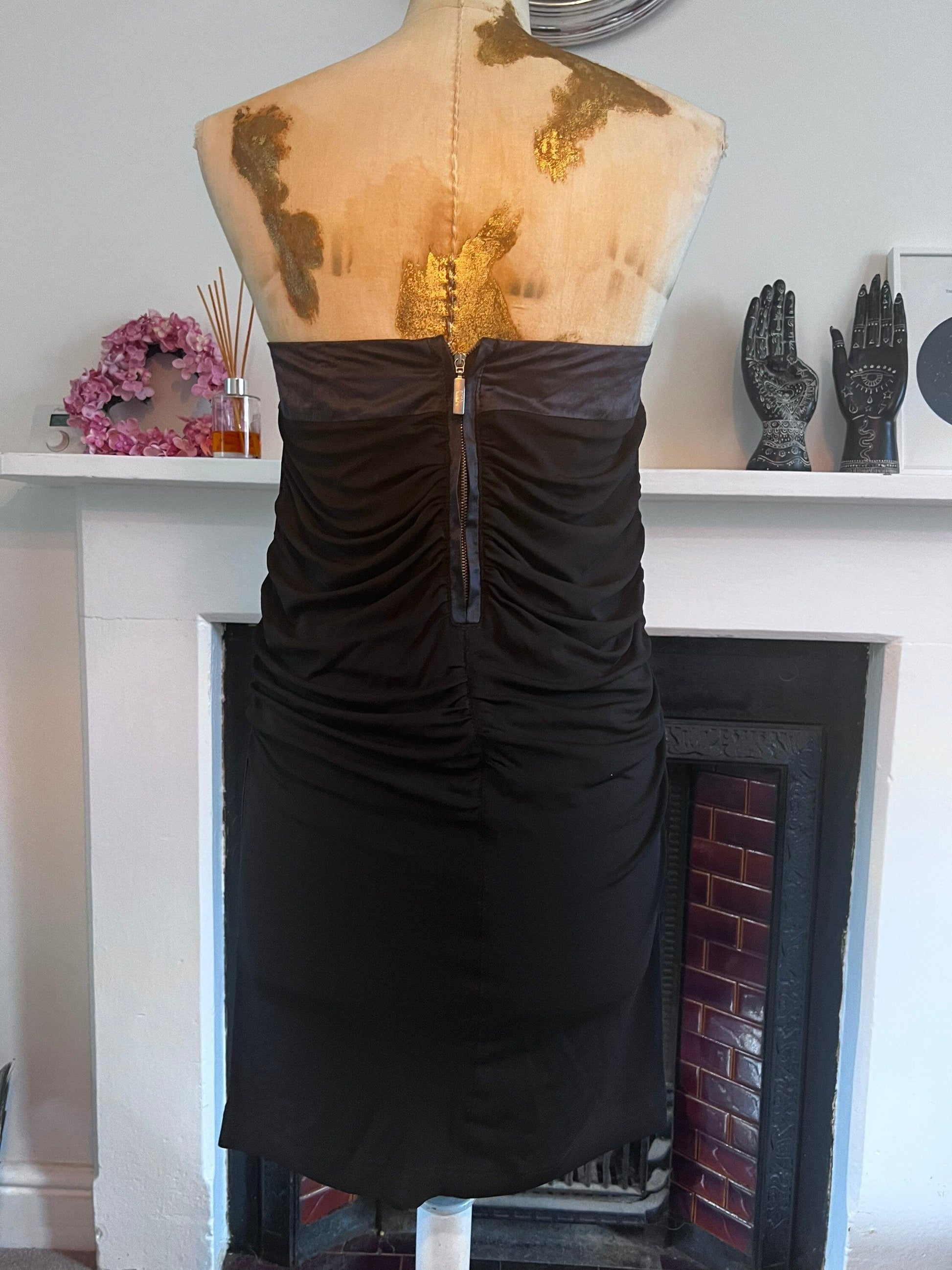 Vintage Black Stretch Minidress with Gathered Sides - Satin top band and zip detail to back Jean Paul - Berlin UK12