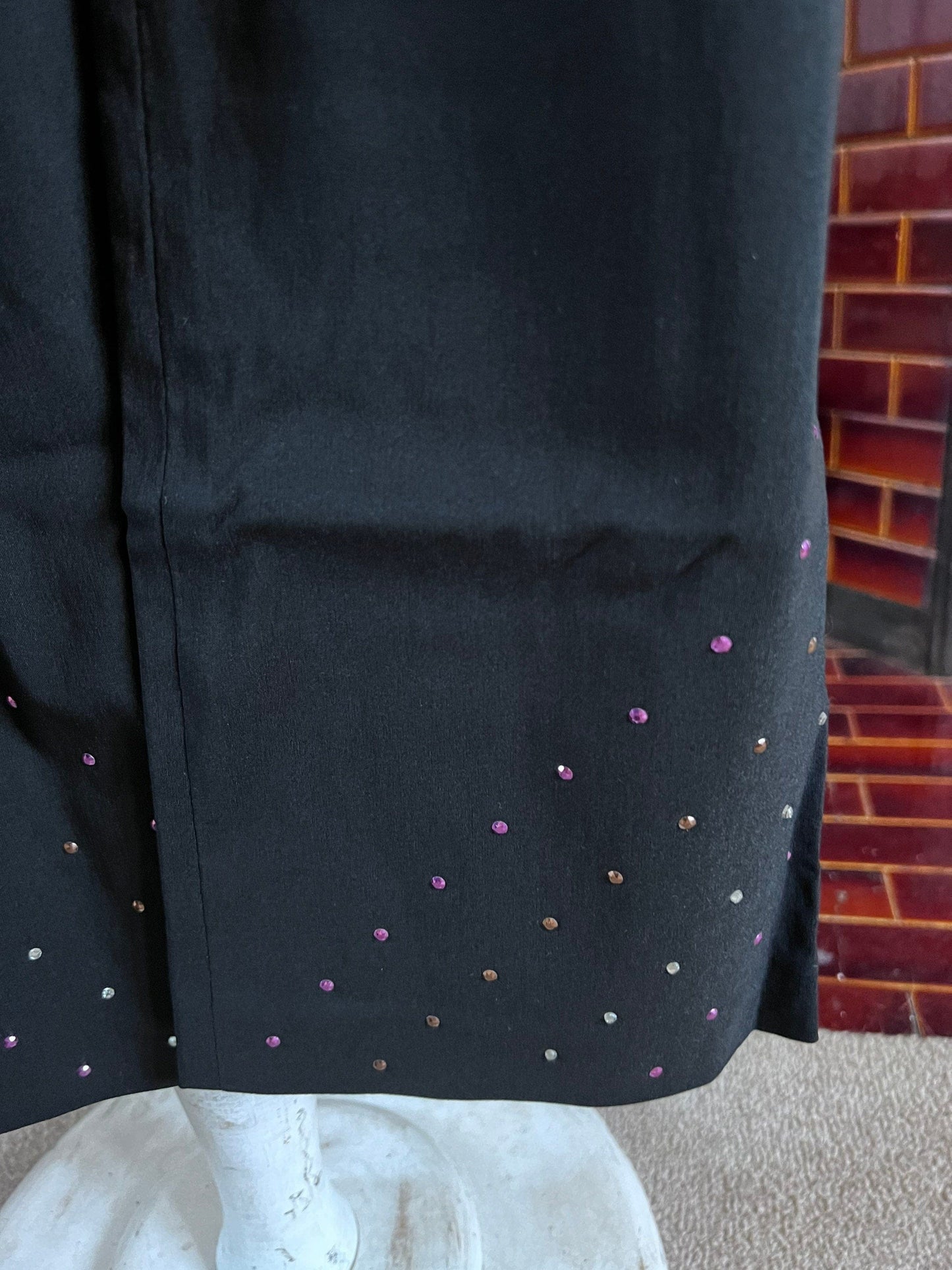 Vintage black trousers beaded kick flare high waisted ladies trousers black - UK8-12