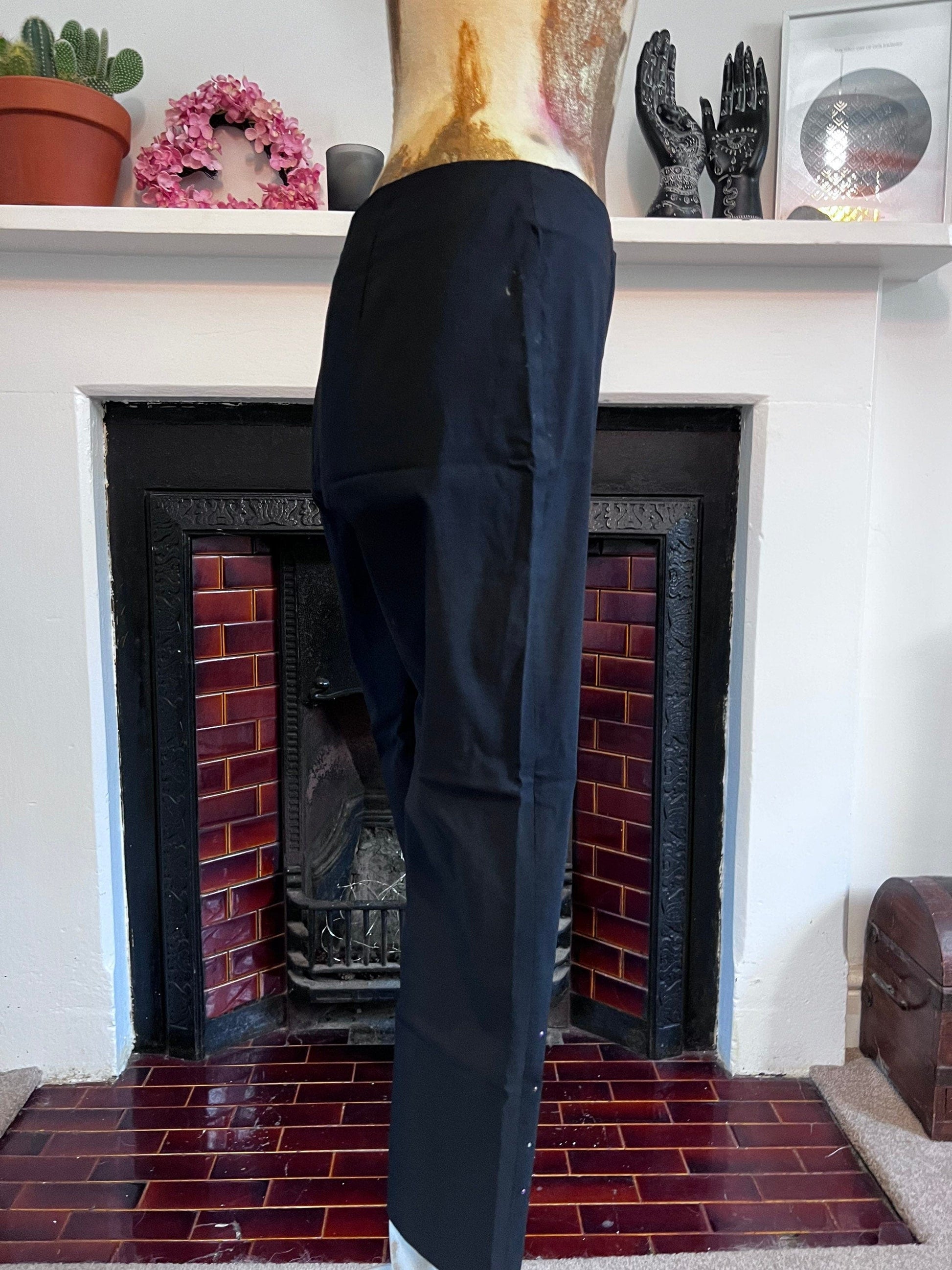 Vintage black trousers beaded kick flare high waisted ladies trousers black - UK8-12
