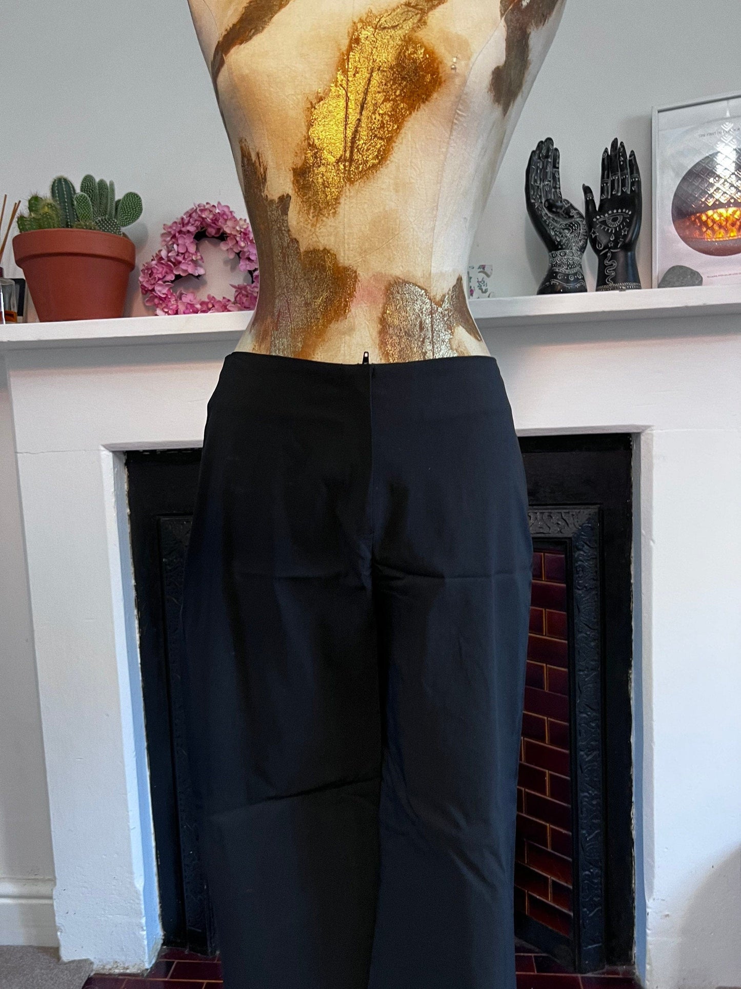Vintage black trousers beaded kick flare high waisted ladies trousers black - UK8-12