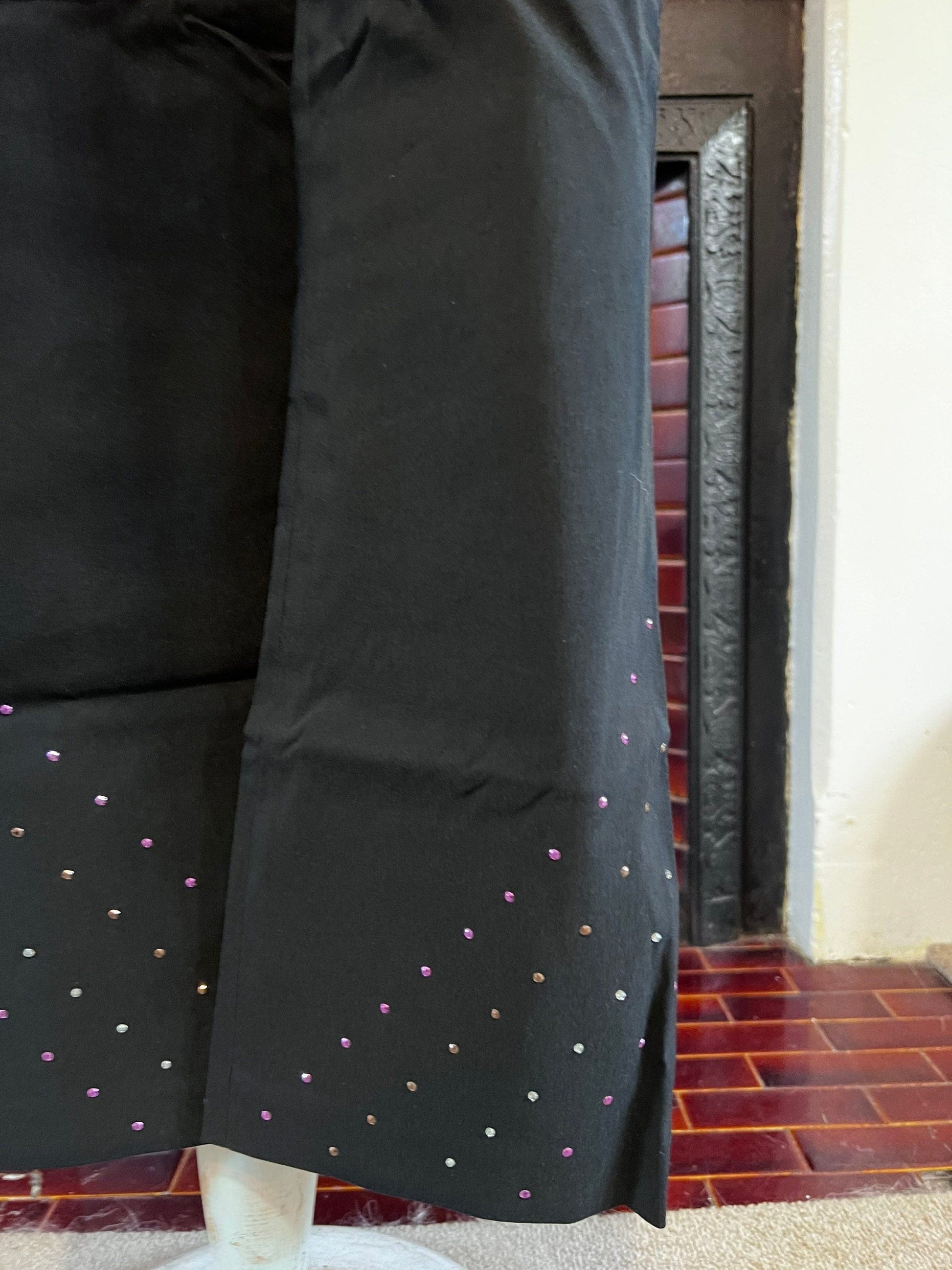 Vintage black trousers beaded kick flare high waisted ladies trousers black - UK8-12
