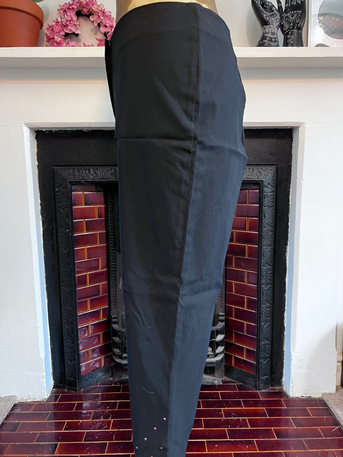 Vintage black trousers beaded kick flare high waisted ladies trousers black - UK8-12