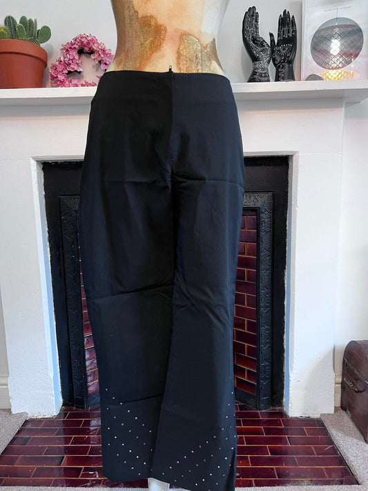 Vintage black trousers beaded kick flare high waisted ladies trousers black - UK8-12