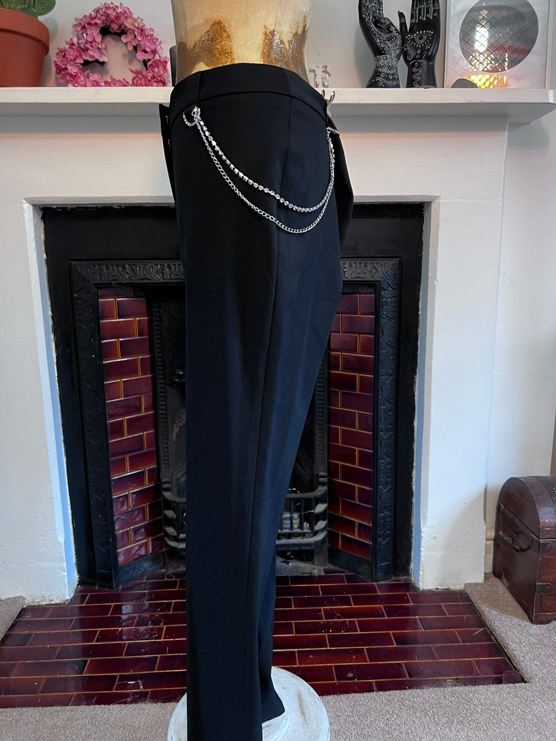 Vintage black trousers chain details high waisted ladies trousers black - UK8-12