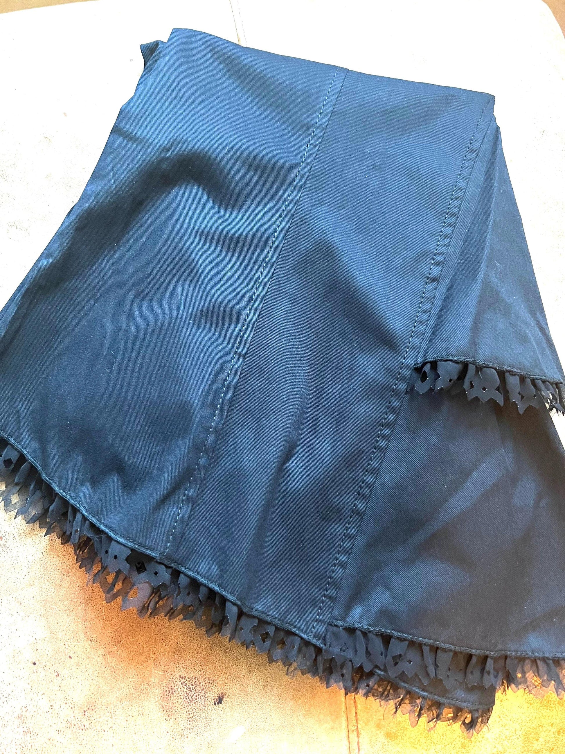 Vintage Black Western Style Skirt - asymmetrical Skirt - A-Line Black Skirt 90s Black Stretch Skirt - UK12