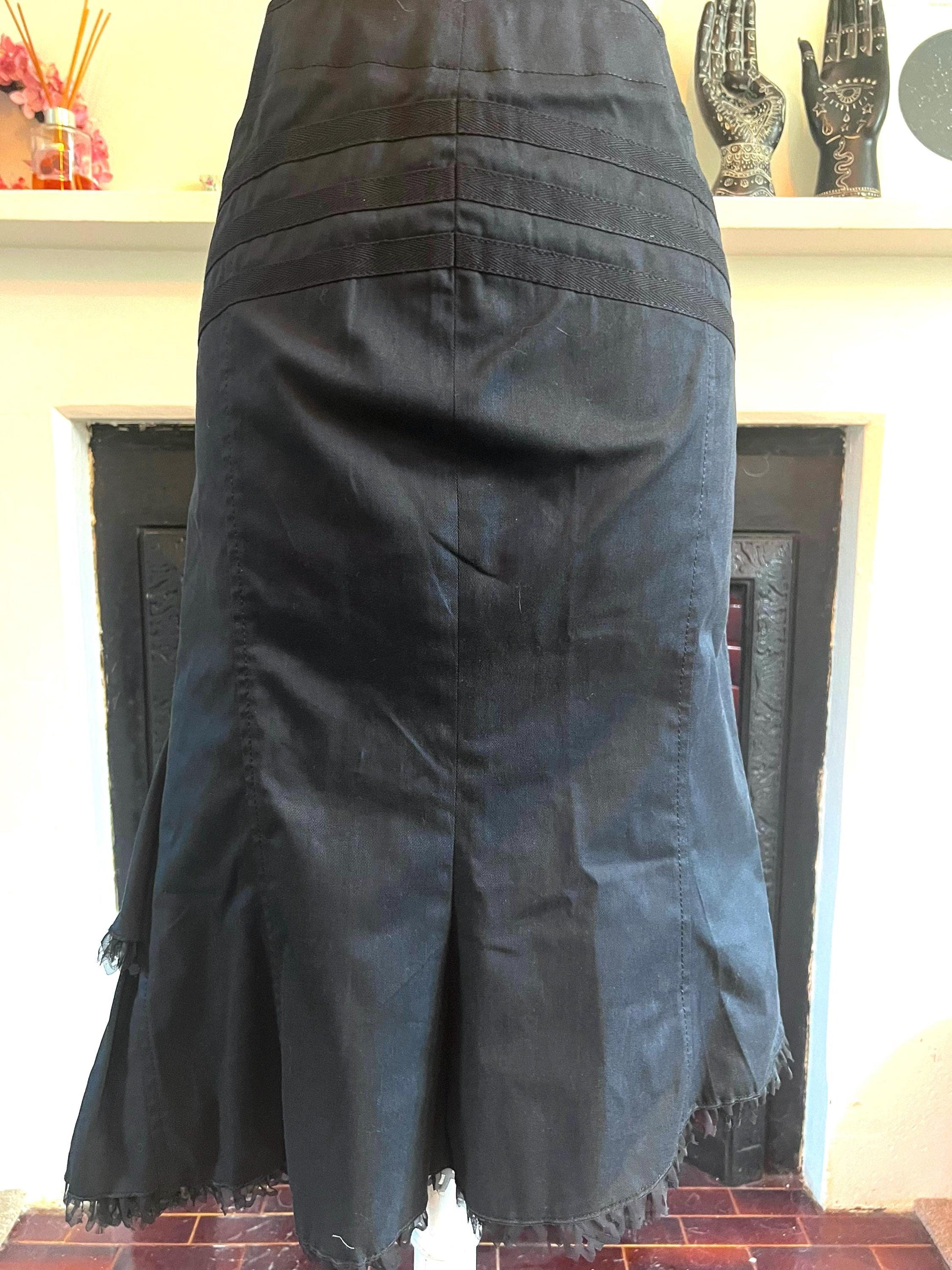 Vintage Black Western Style Skirt - asymmetrical Skirt - A-Line Black Skirt 90s Black Stretch Skirt - UK12