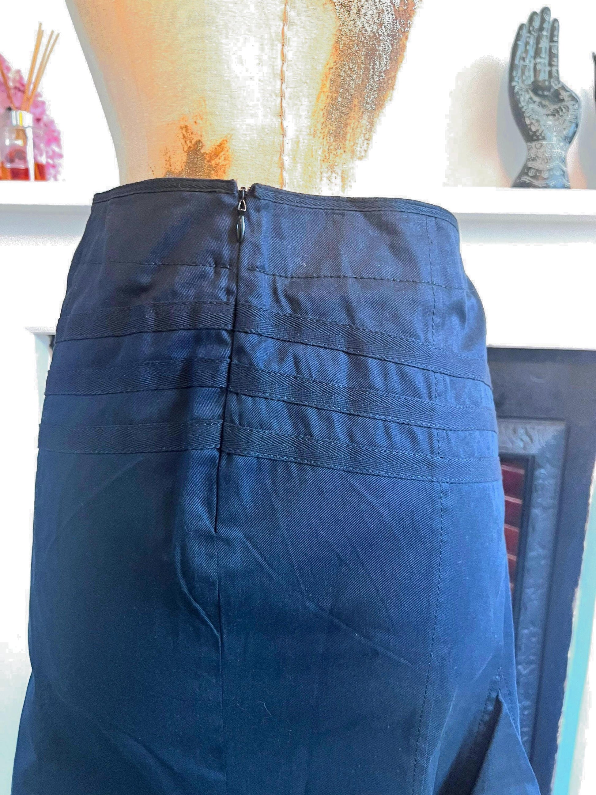 Vintage Black Western Style Skirt - asymmetrical Skirt - A-Line Black Skirt 90s Black Stretch Skirt - UK12