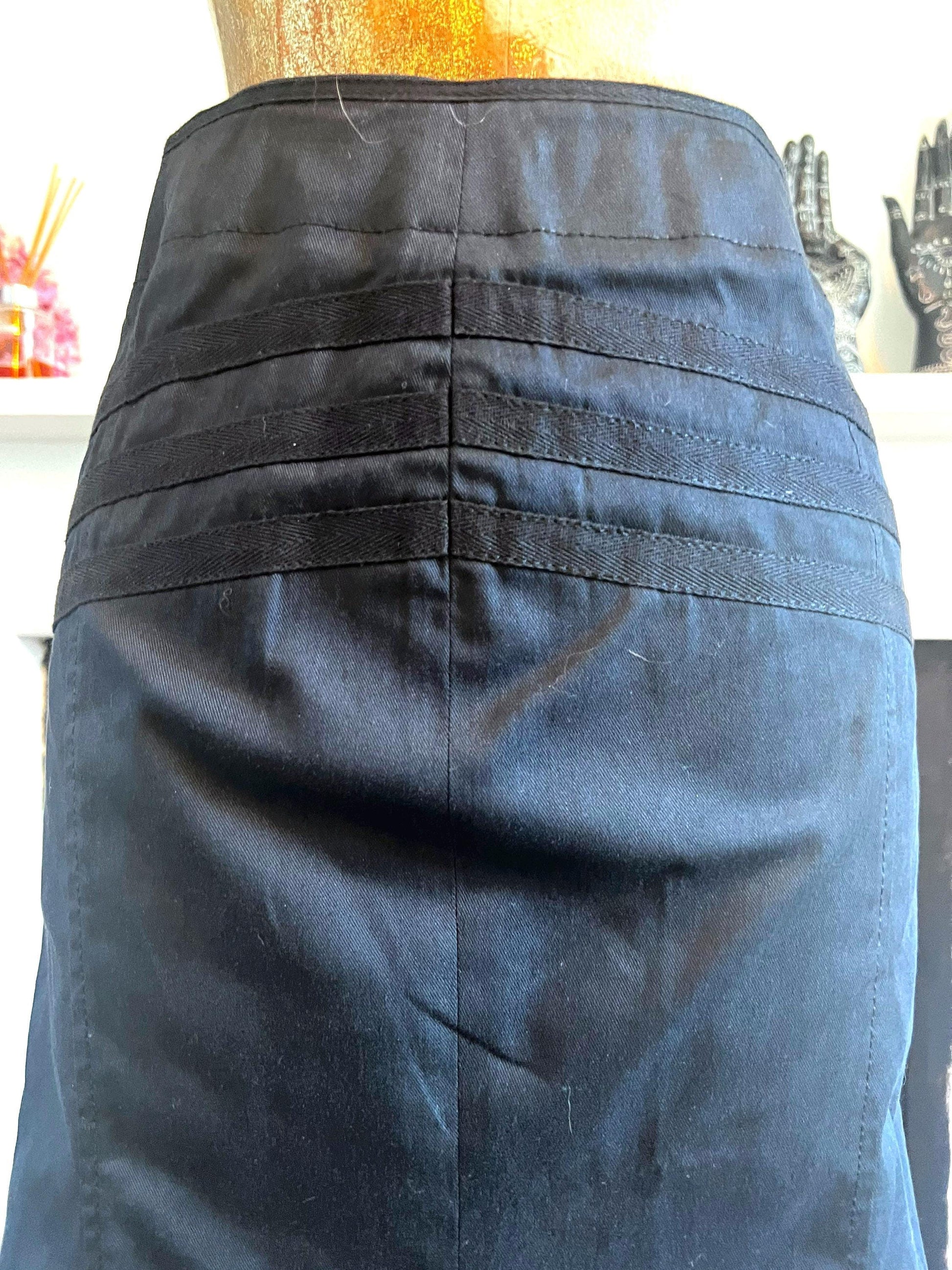 Vintage Black Western Style Skirt - asymmetrical Skirt - A-Line Black Skirt 90s Black Stretch Skirt - UK12