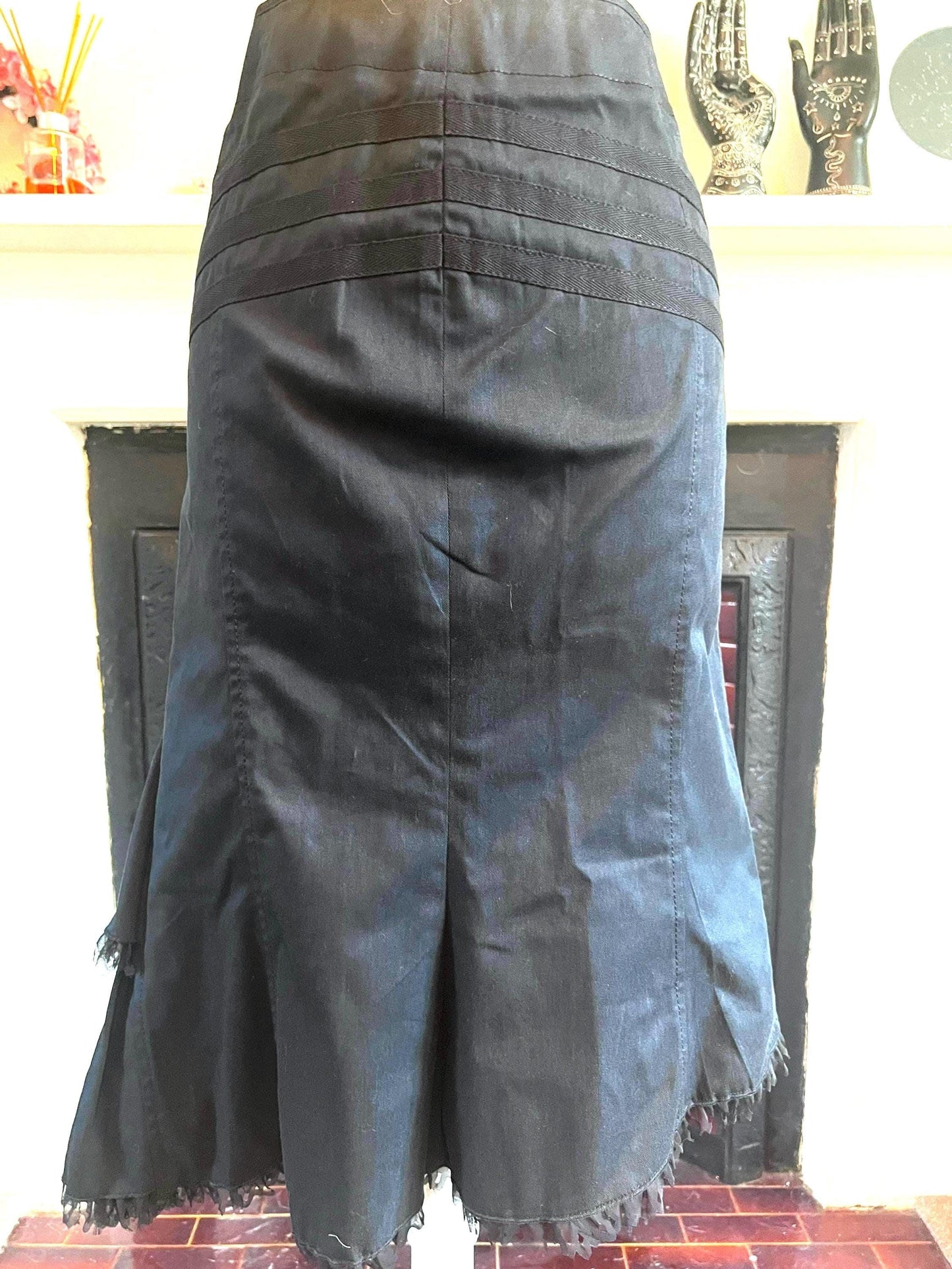 Vintage Black Western Style Skirt - asymmetrical Skirt - A-Line Black Skirt 90s Black Stretch Skirt - UK12
