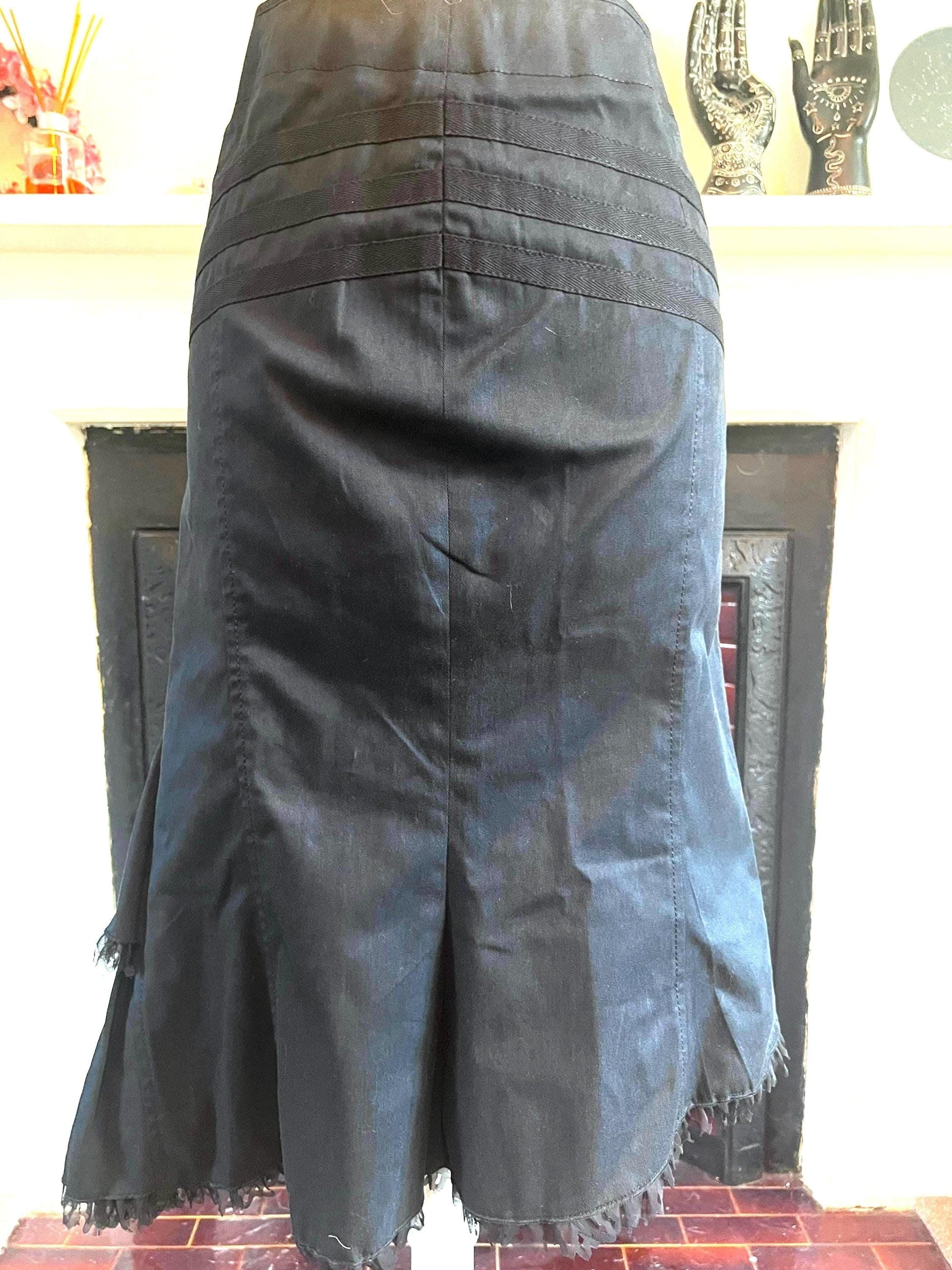 Vintage Black Western Style Skirt - asymmetrical Skirt - A-Line Black Skirt 90s Black Stretch Skirt - UK12