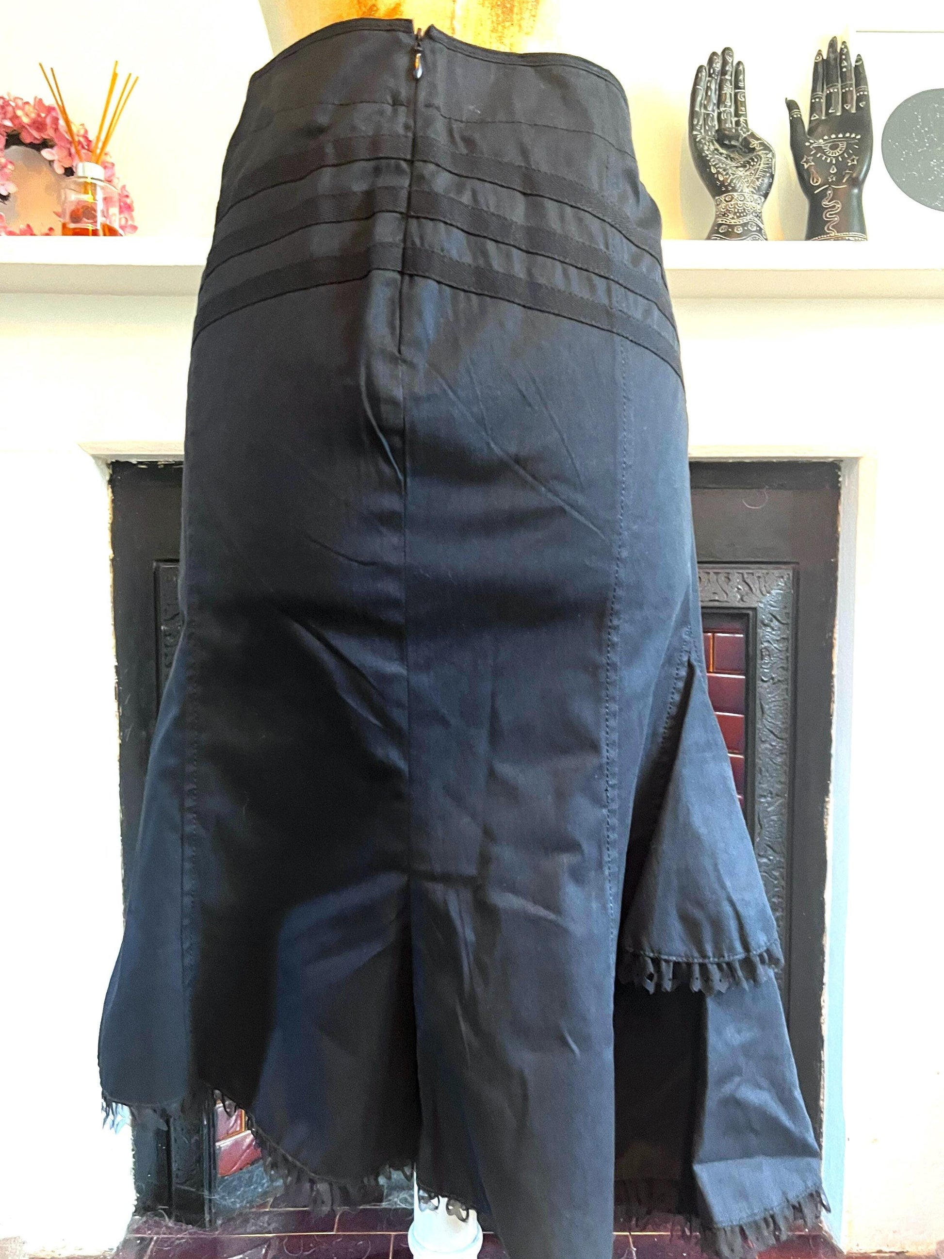 Vintage Black Western Style Skirt - asymmetrical Skirt - A-Line Black Skirt 90s Black Stretch Skirt - UK12