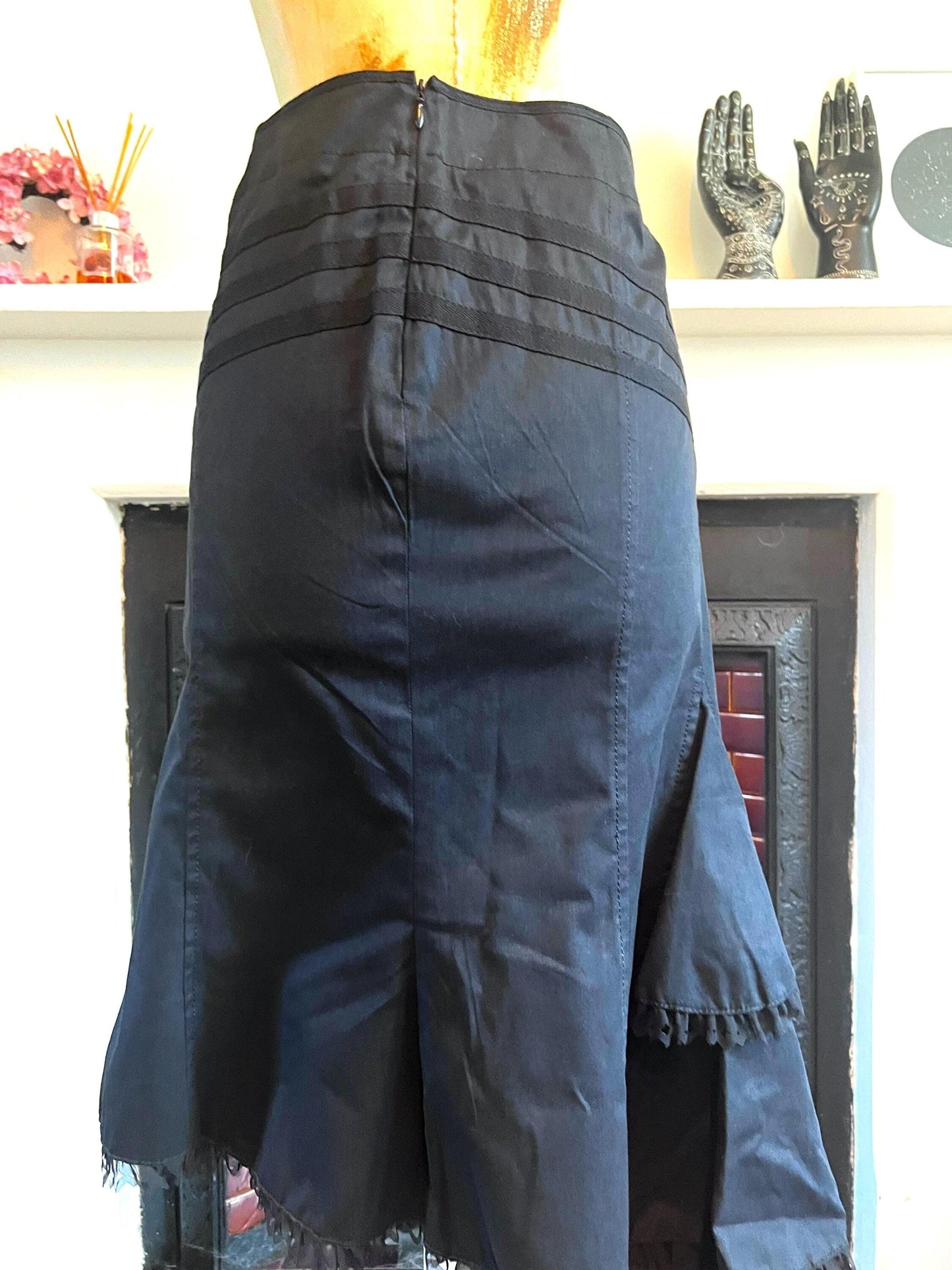 Vintage Black Western Style Skirt - asymmetrical Skirt - A-Line Black Skirt 90s Black Stretch Skirt - UK12
