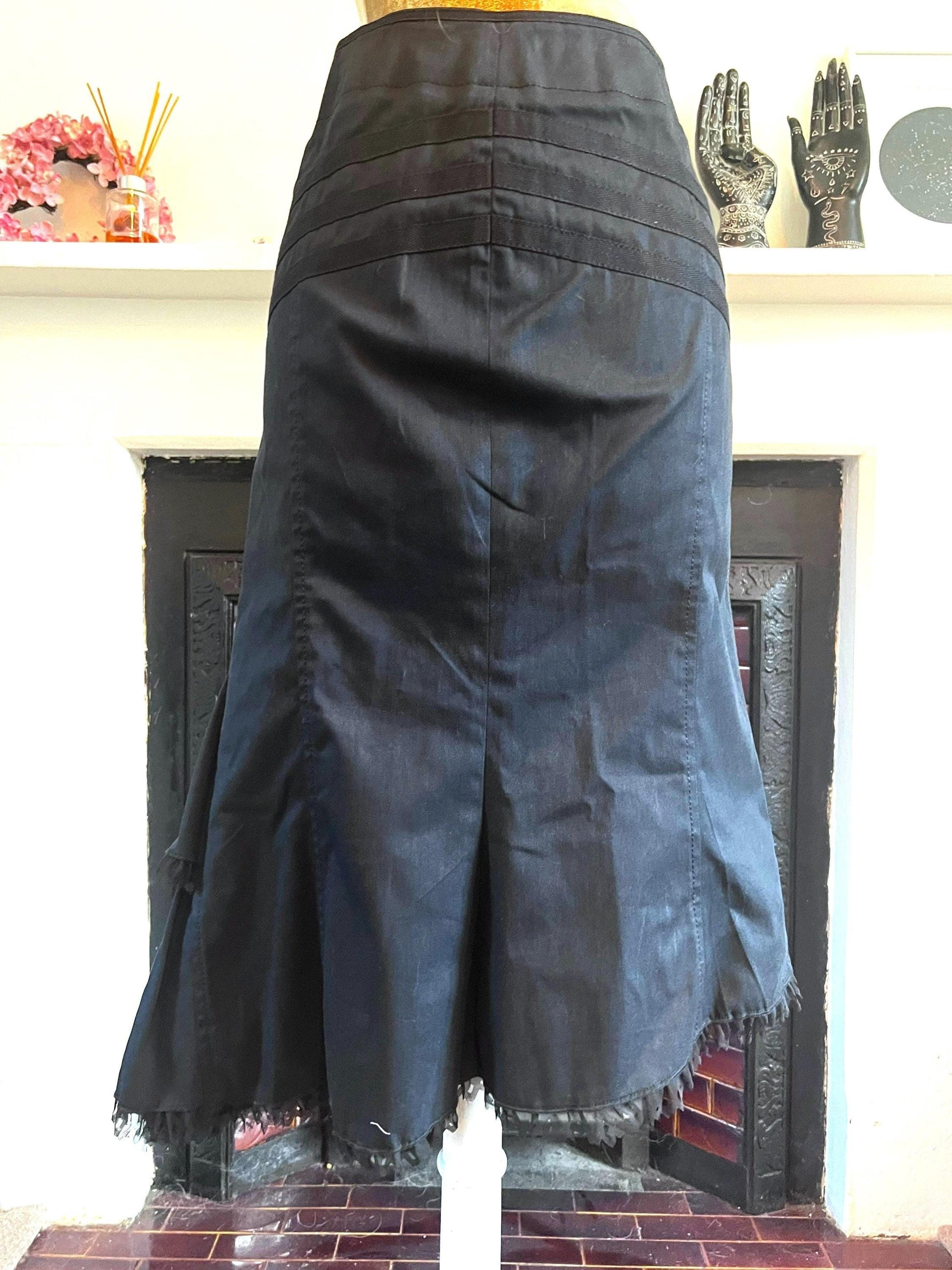 Vintage Black Western Style Skirt - asymmetrical Skirt - A-Line Black Skirt 90s Black Stretch Skirt - UK12
