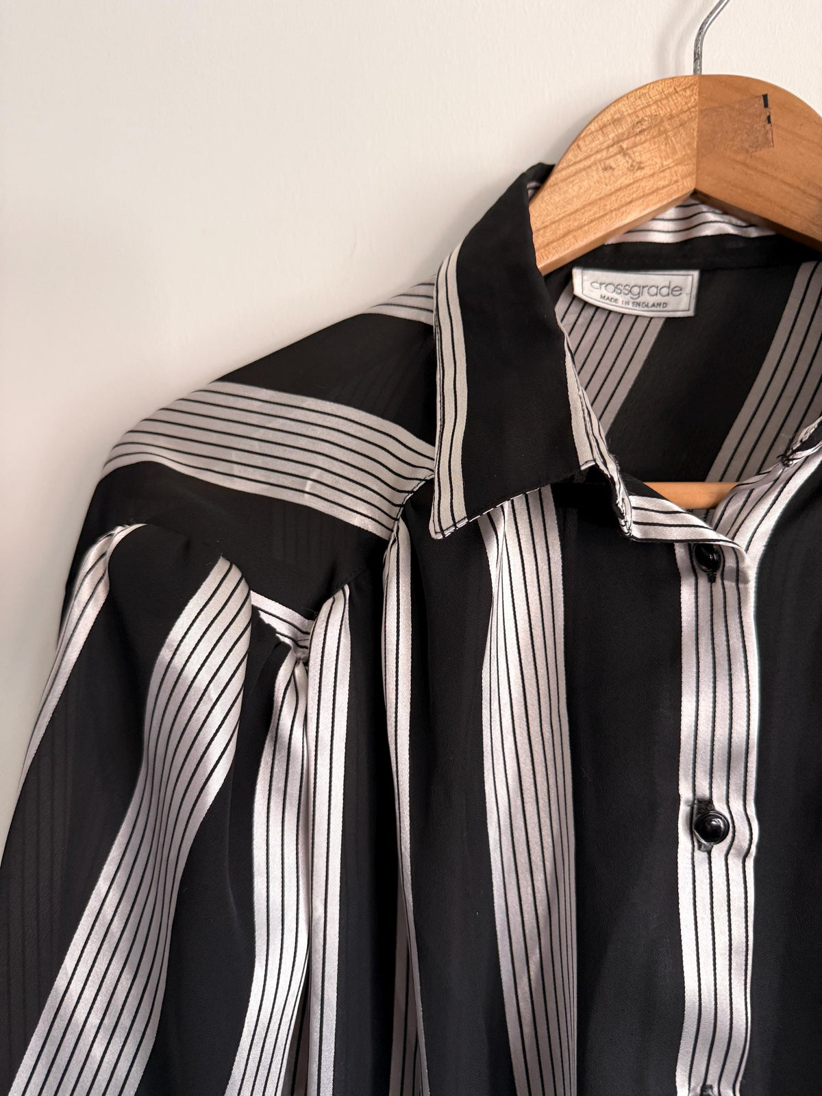 Vintage Black White Stripe Blouse | Sheer Chiffon Shirt | 90s Monochrome Blouse | Statement Stripe Top | UK 12
