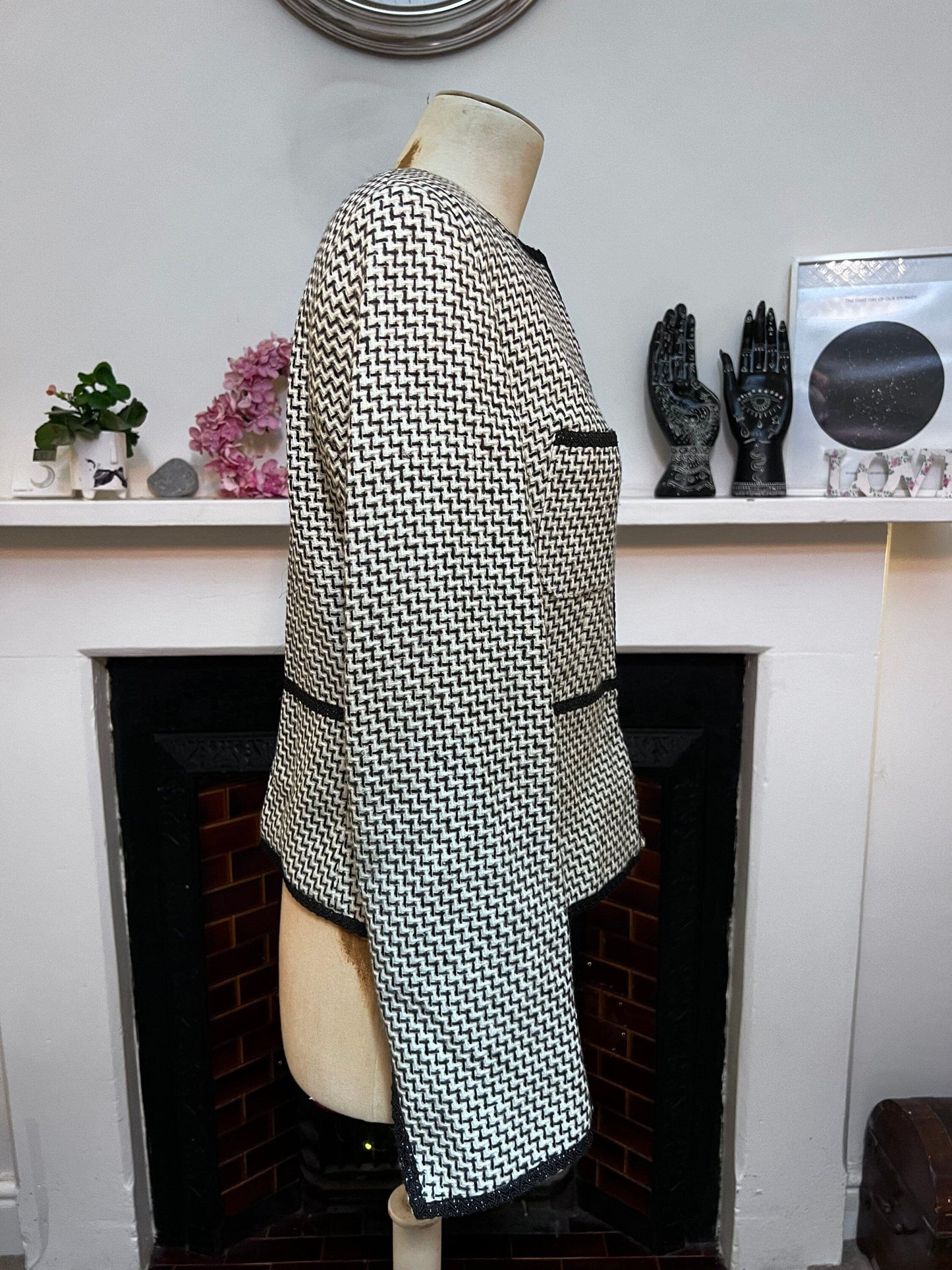 Vintage Houndstooth Blazer- Black White Hidden Closure Vented Sleeves Vintage UK12 - M&S