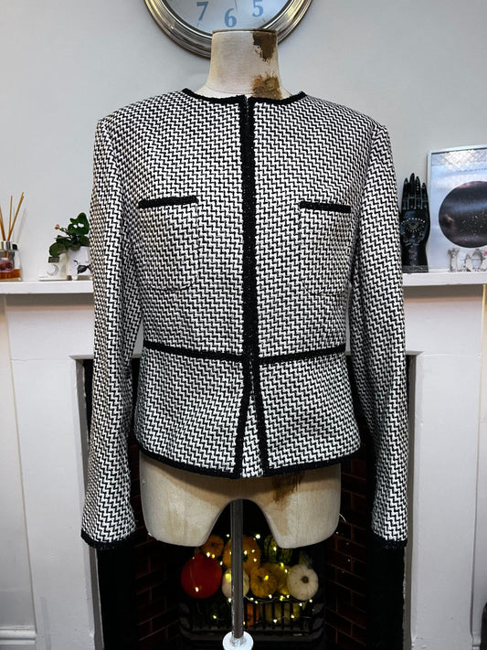 Vintage Houndstooth Blazer- Black White Hidden Closure Vented Sleeves Vintage UK12 - M&S