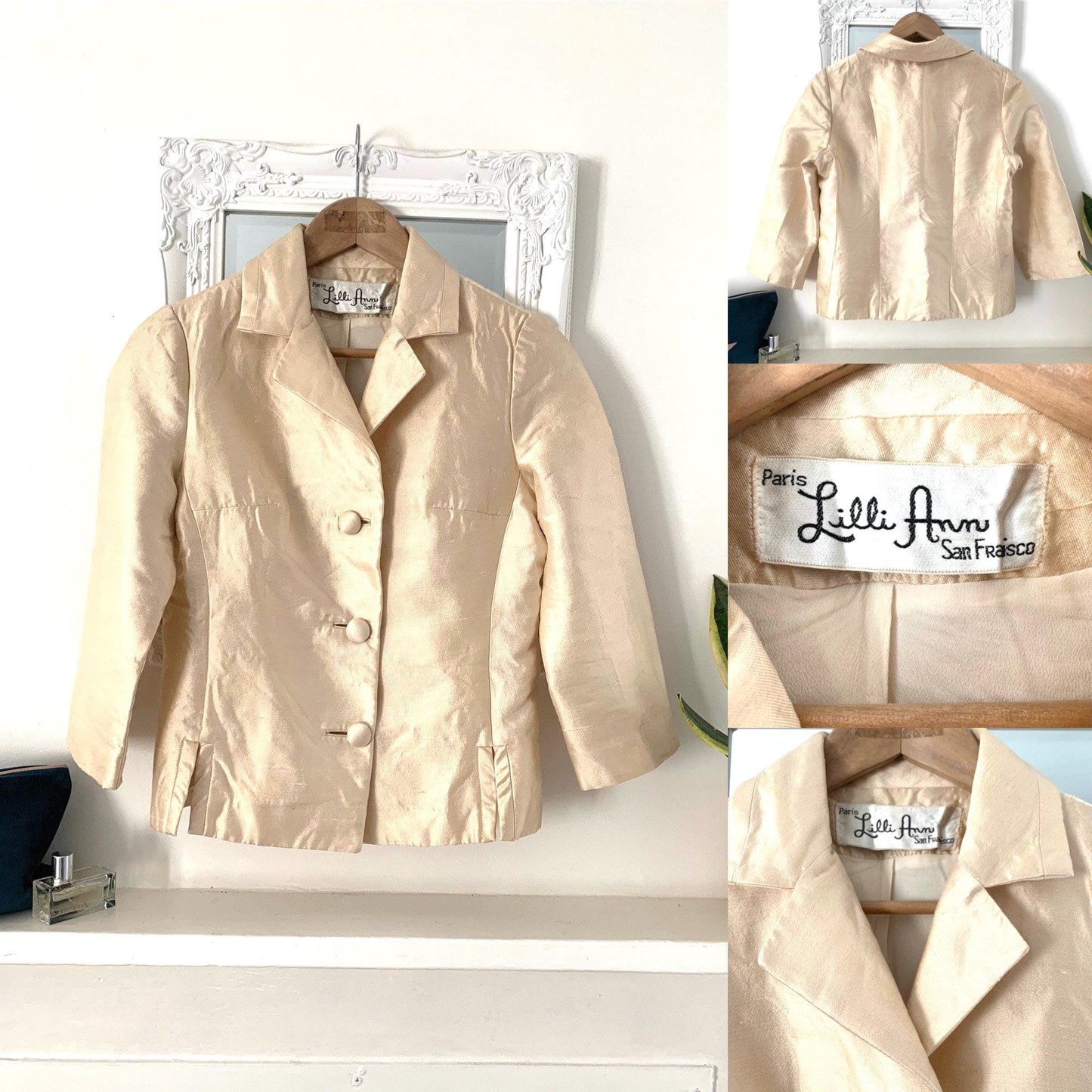 Vintage Silk Blazer Jacket - Silk Chiffon Lined - Cream Gold Sheen Ladies Day Jacket Absolutely Stunning - 1950s Immaculate Lilli Ann
