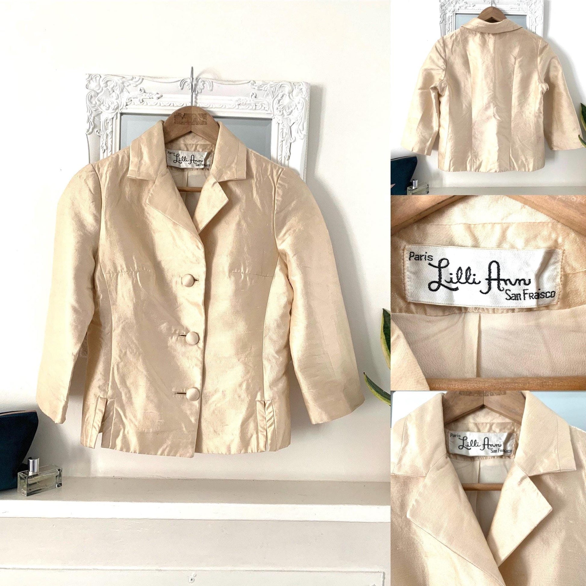 Vintage Silk Blazer Jacket - Silk Chiffon Lined - Cream Gold Sheen Ladies Day Jacket Absolutely Stunning - 1950s Immaculate Lilli Ann