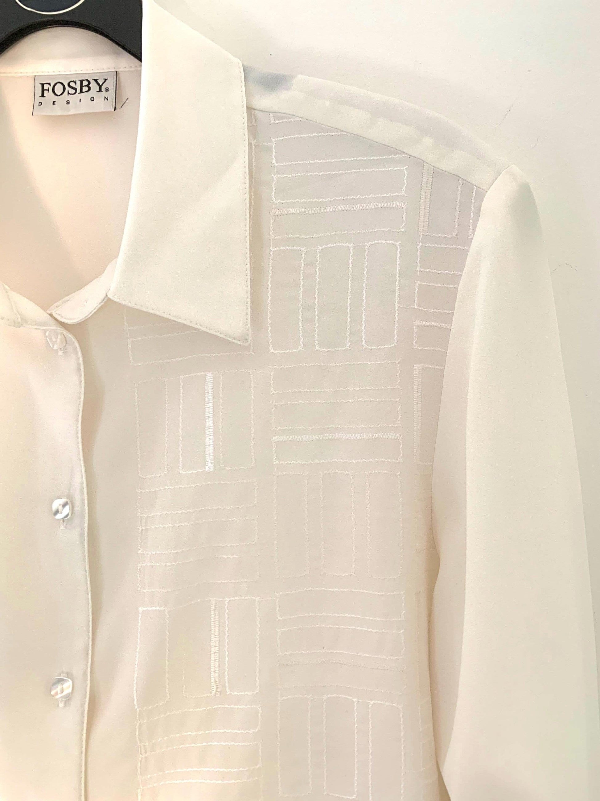Cream Vintage Blouse Semi Sheer Button Through Boxy long Sleeves - Size 14