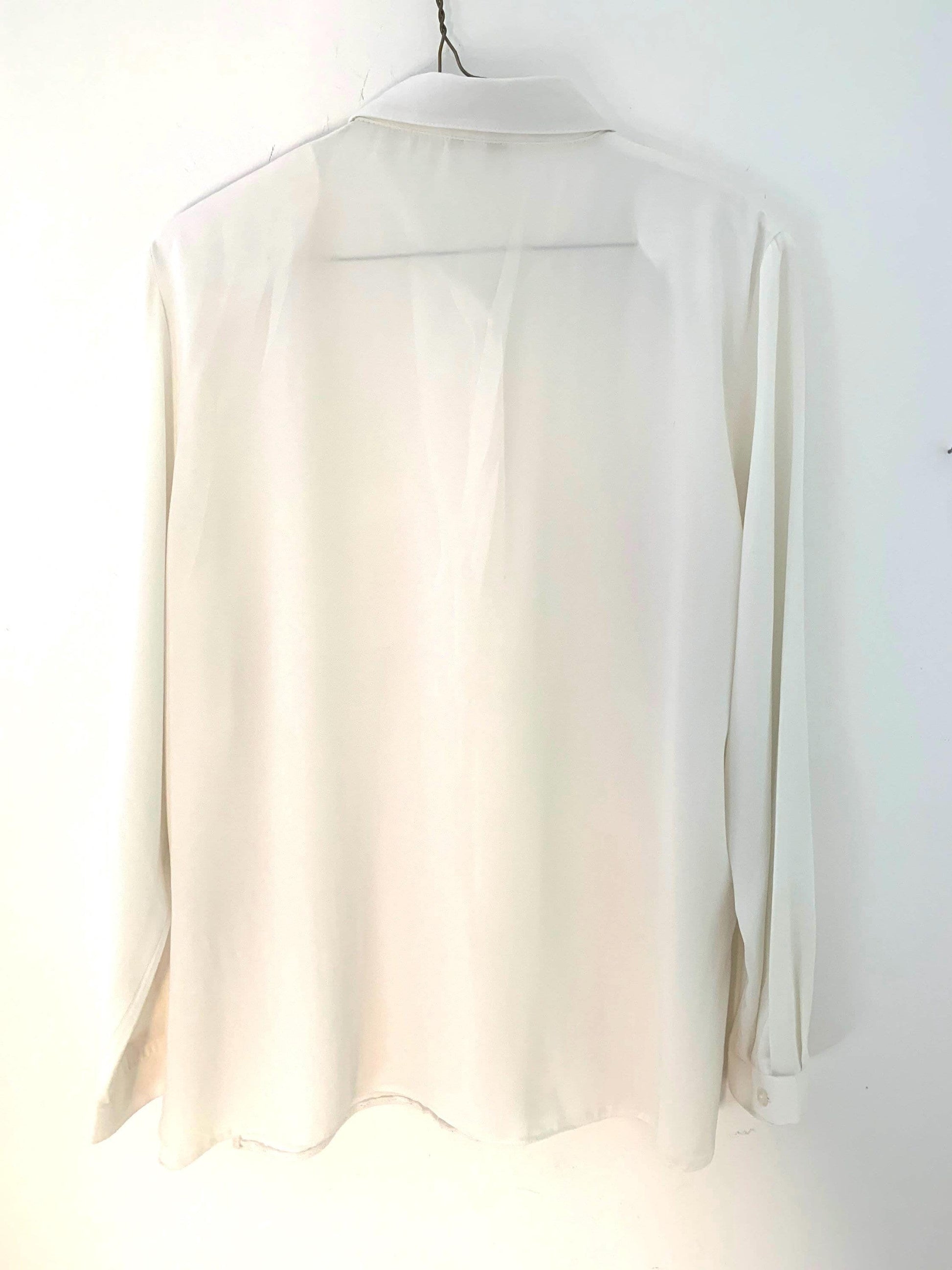Cream Vintage Blouse Semi Sheer Button Through Boxy long Sleeves - Size 14