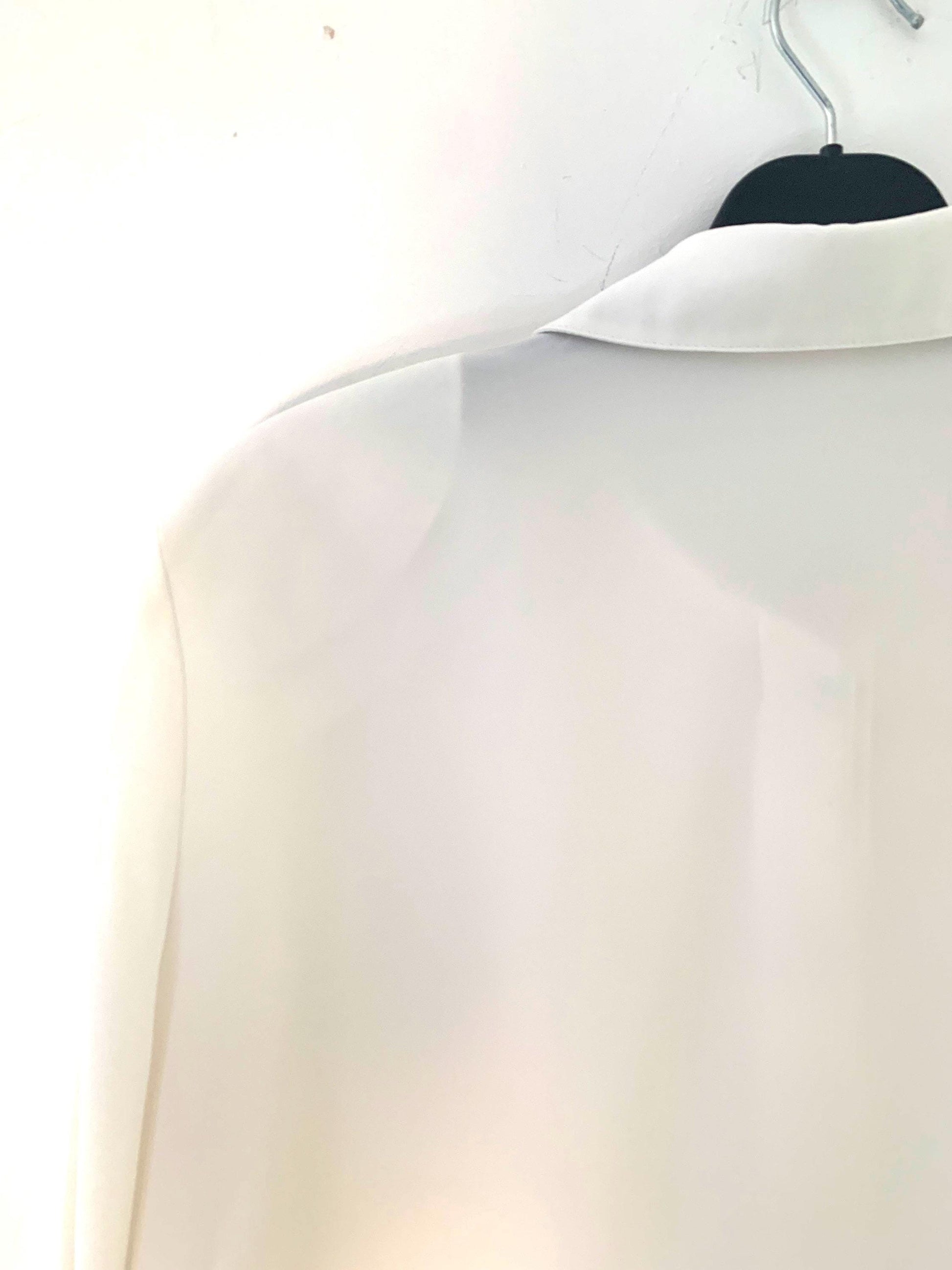Cream Vintage Blouse Semi Sheer Button Through Boxy long Sleeves - Size 14