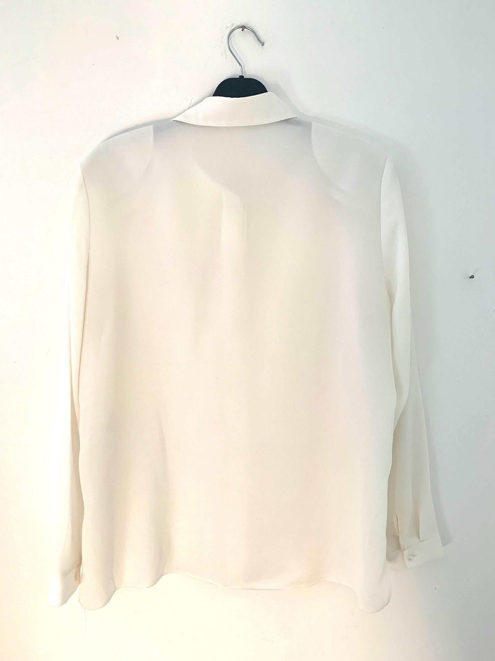 Cream Vintage Blouse Semi Sheer Button Through Boxy long Sleeves - Size 14