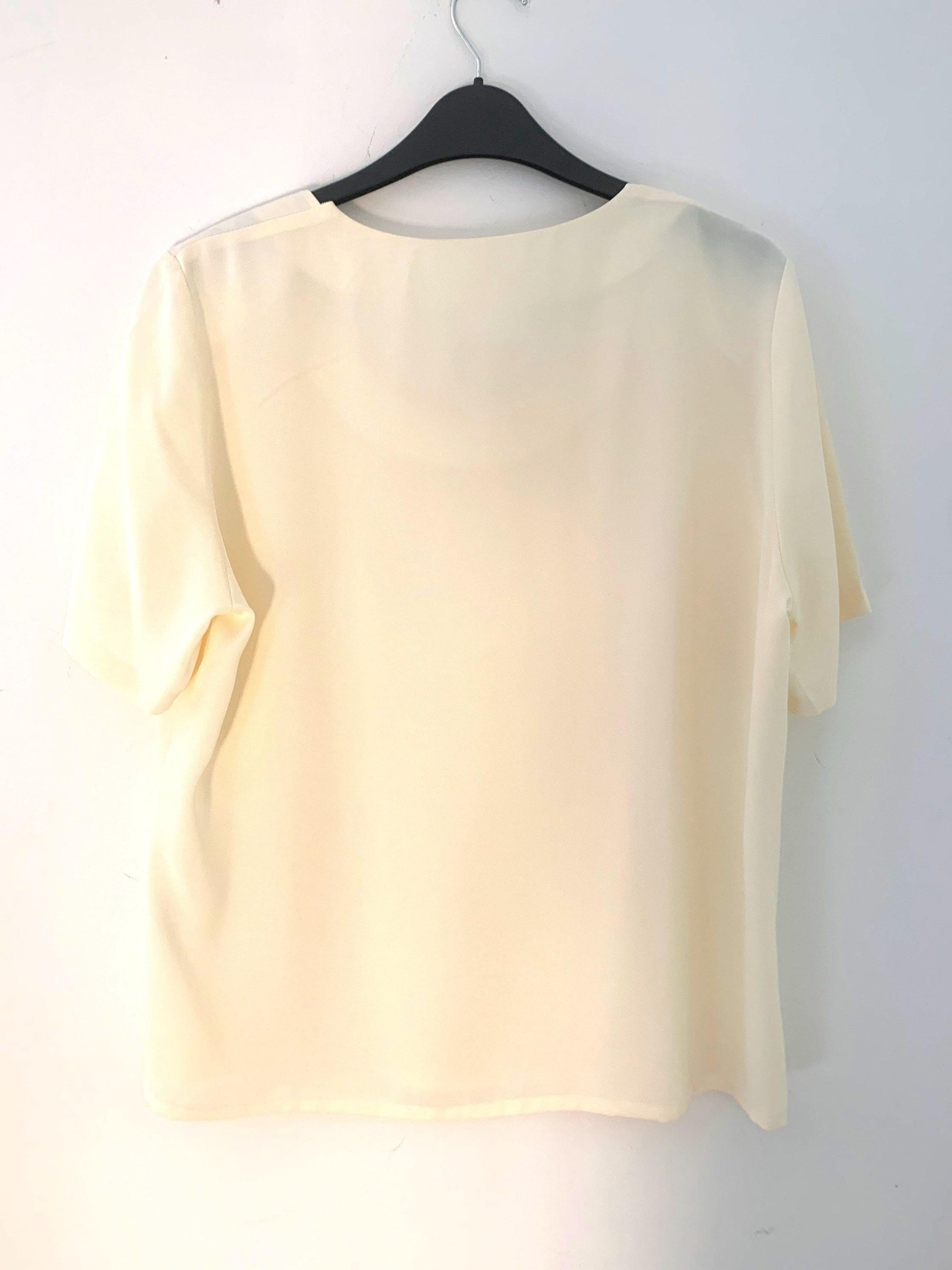Pale yellow Vintage Blouse Semi Sheer Button Through Boxy short Sleeves - Size 14