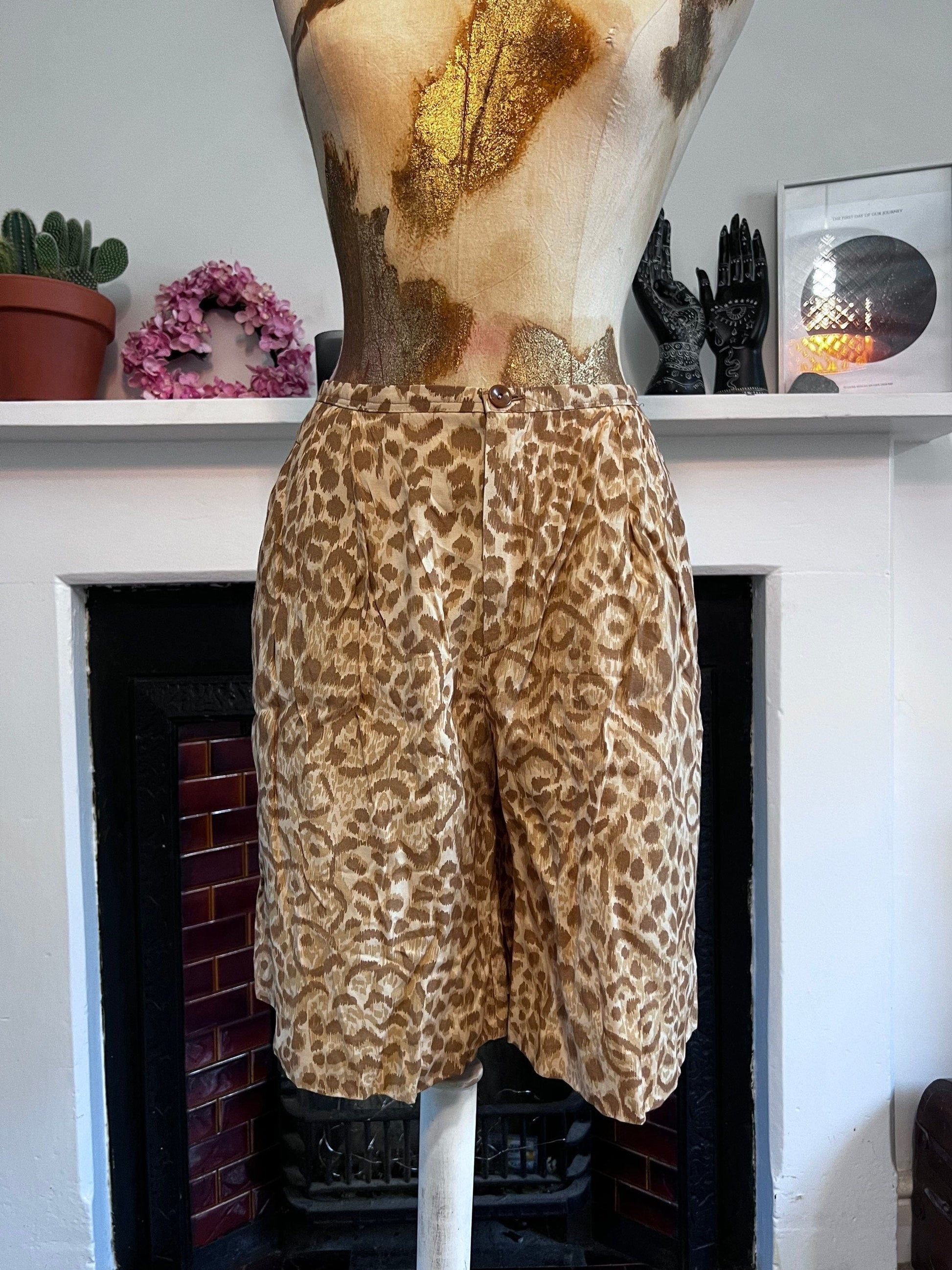 Vintage Blouse Sheer & Shorts Animal Print Suit longline oversize - Brown leopard Shirt Blouse EU36
